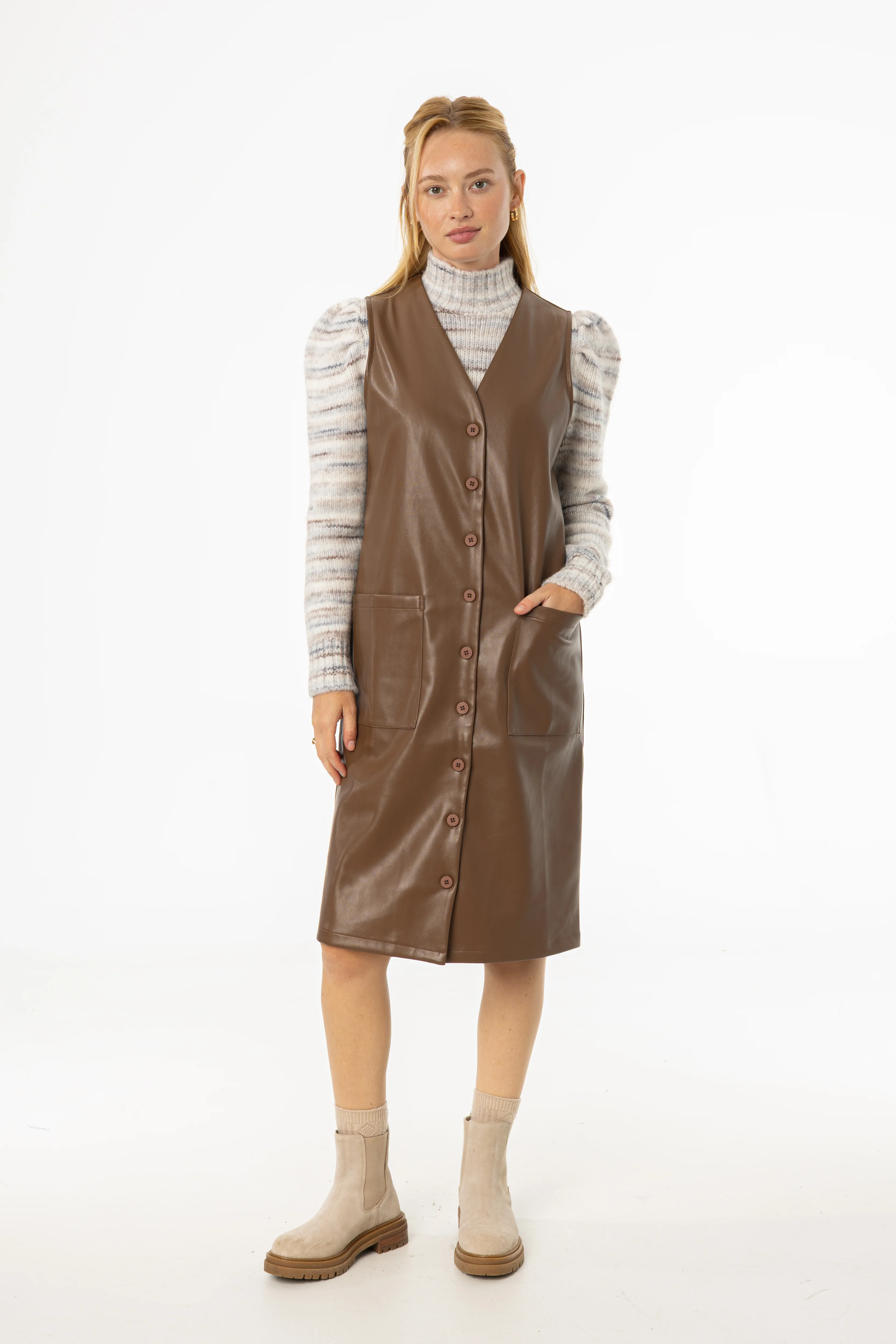 Brown Vegan Leather Vest Dress - Image 4