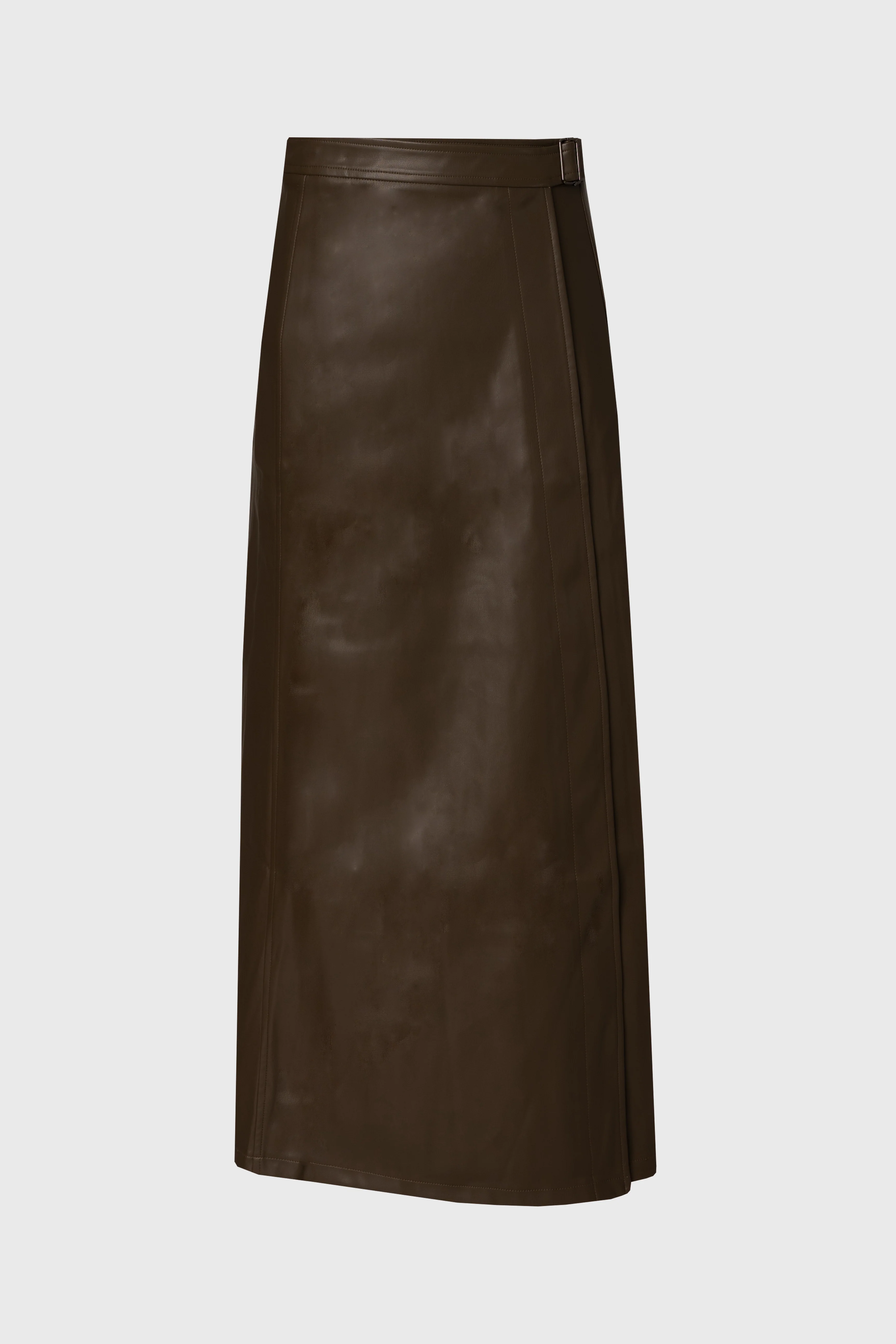 Brown Wrap Vegan Leather Maxi Skirt - Image 5