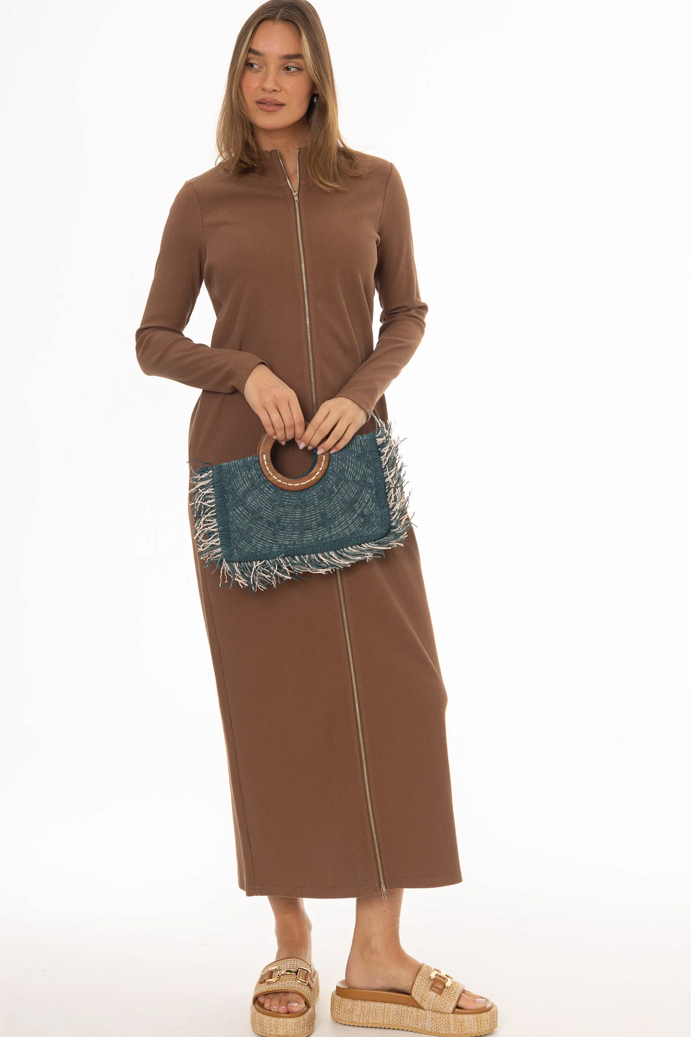 Brown Zipper Maxi Dress - Image 4