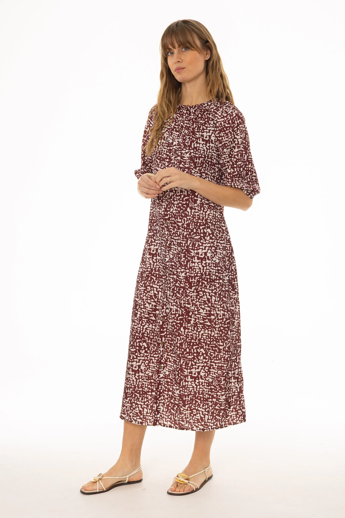 Burgundy Printed Maxi Dress - Image 3