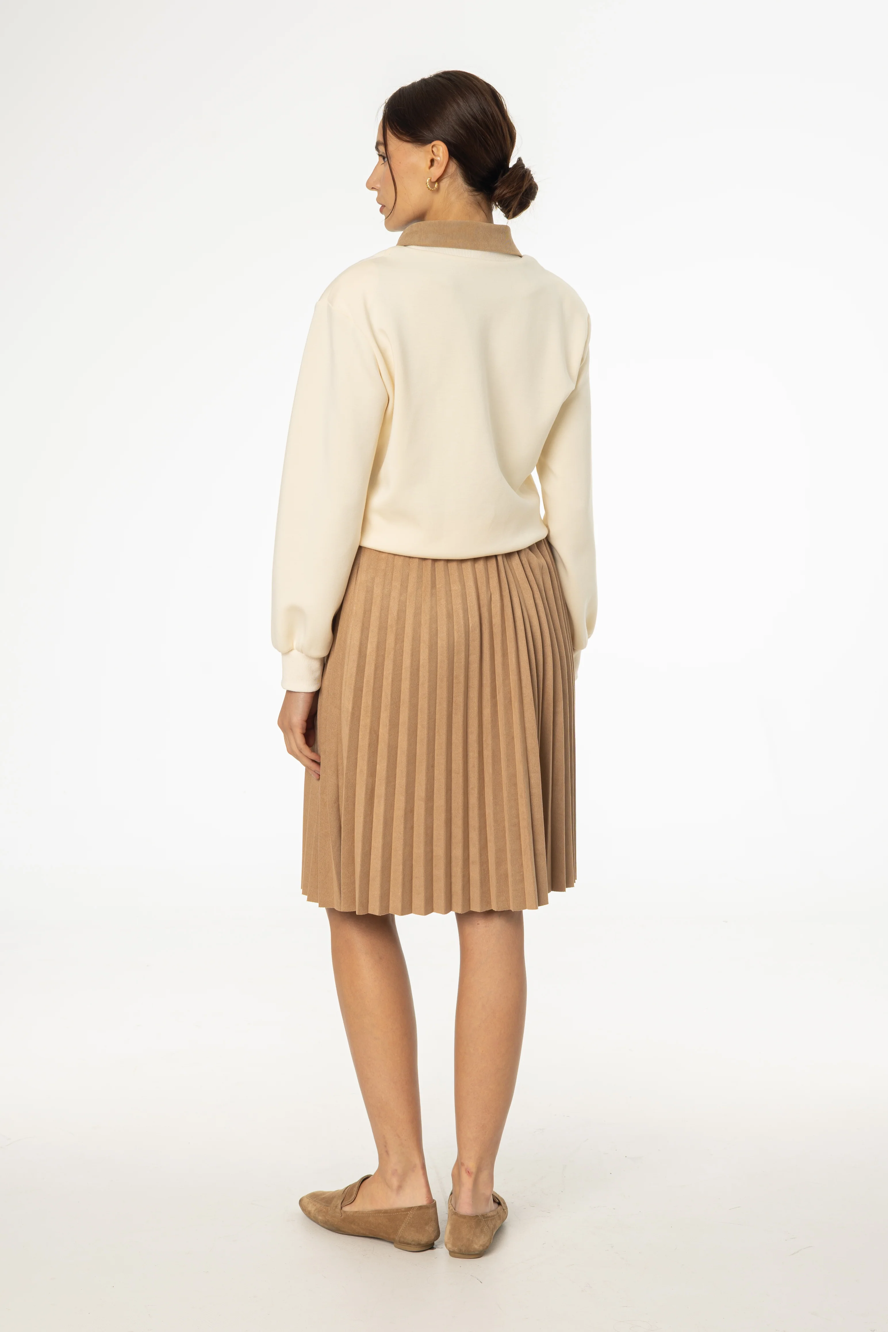 Camel Accordion Microsuede Skirt - Image 3