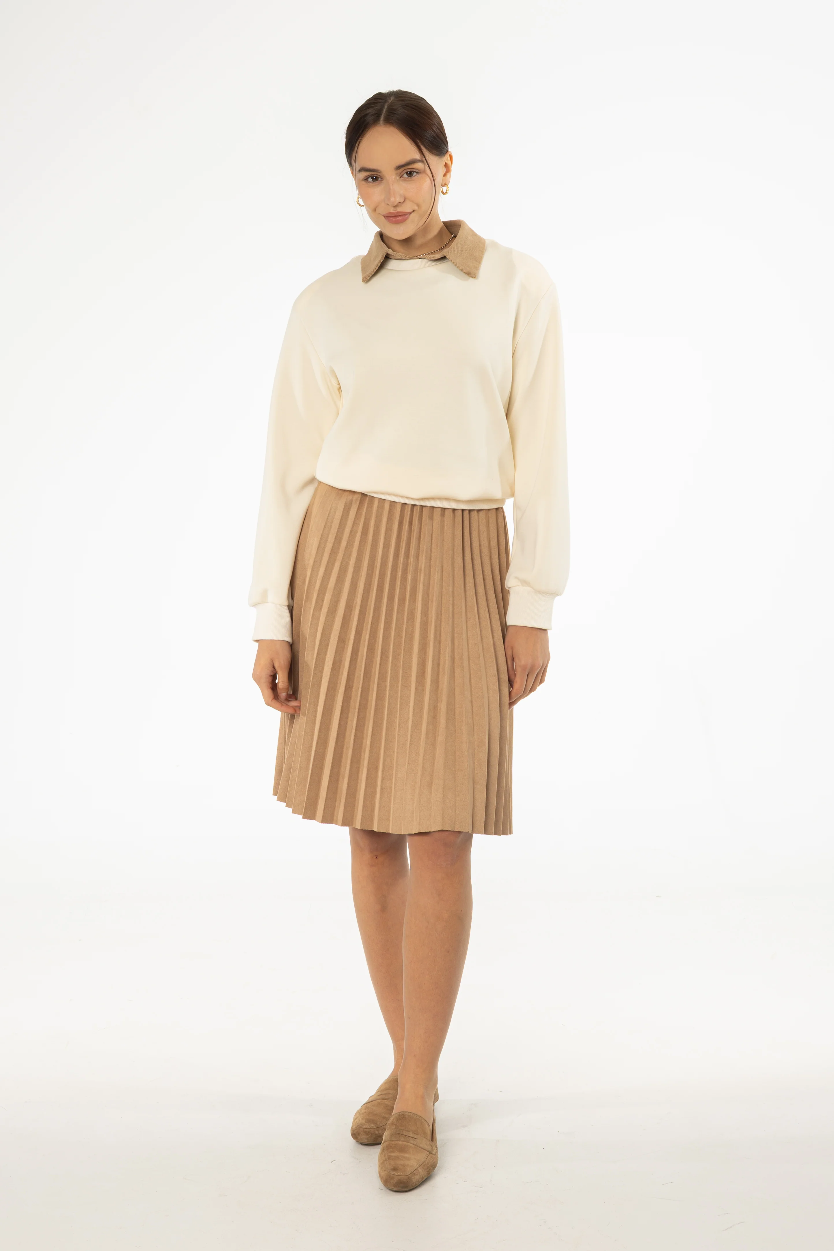 Camel Accordion Microsuede Skirt - Image 4