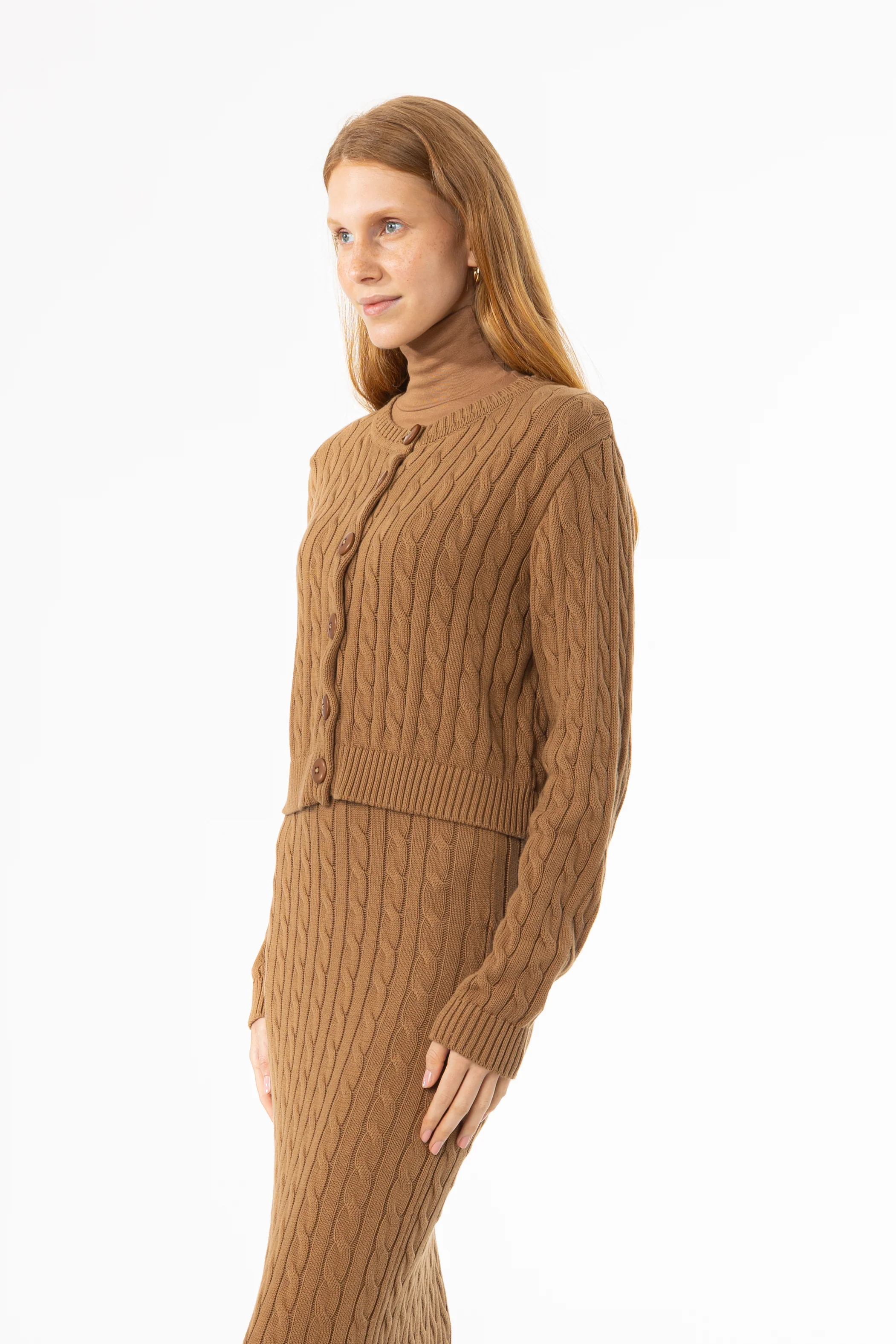 Camel Cable Knit Cardigan - Image 2