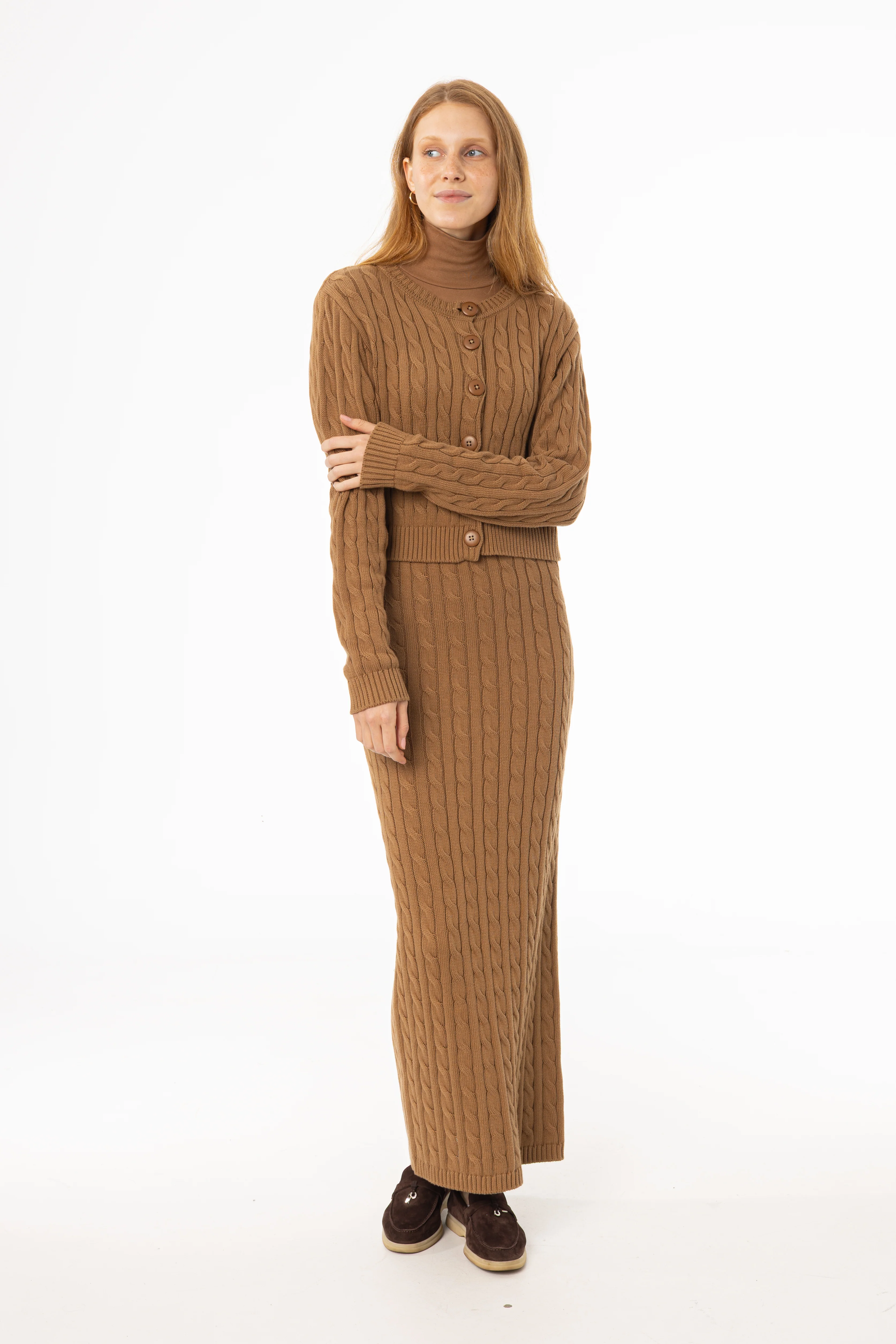 Camel Cable Knit Skirt - Image 4