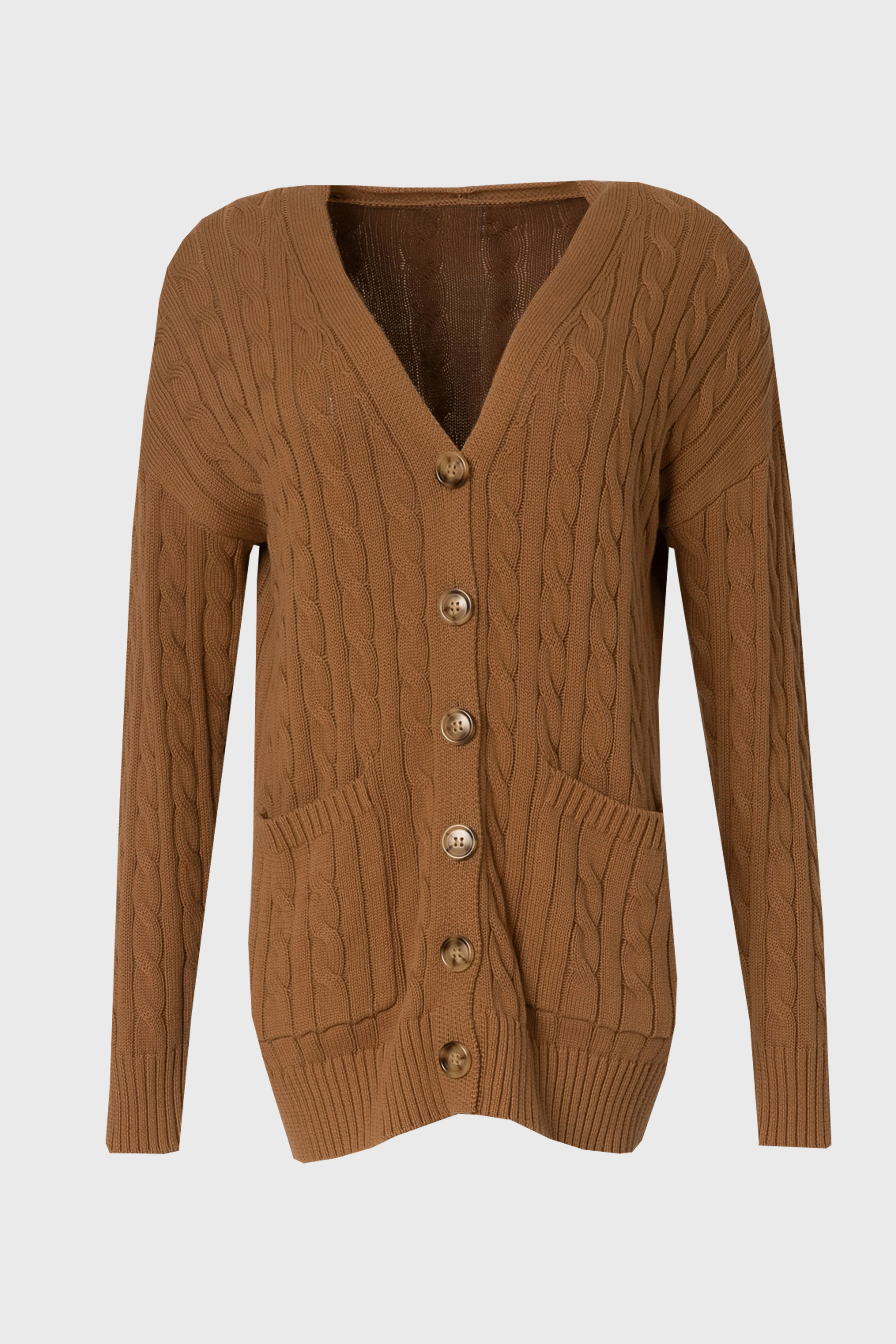 Camel Oversized Cable Knit Cardigan - Image 5