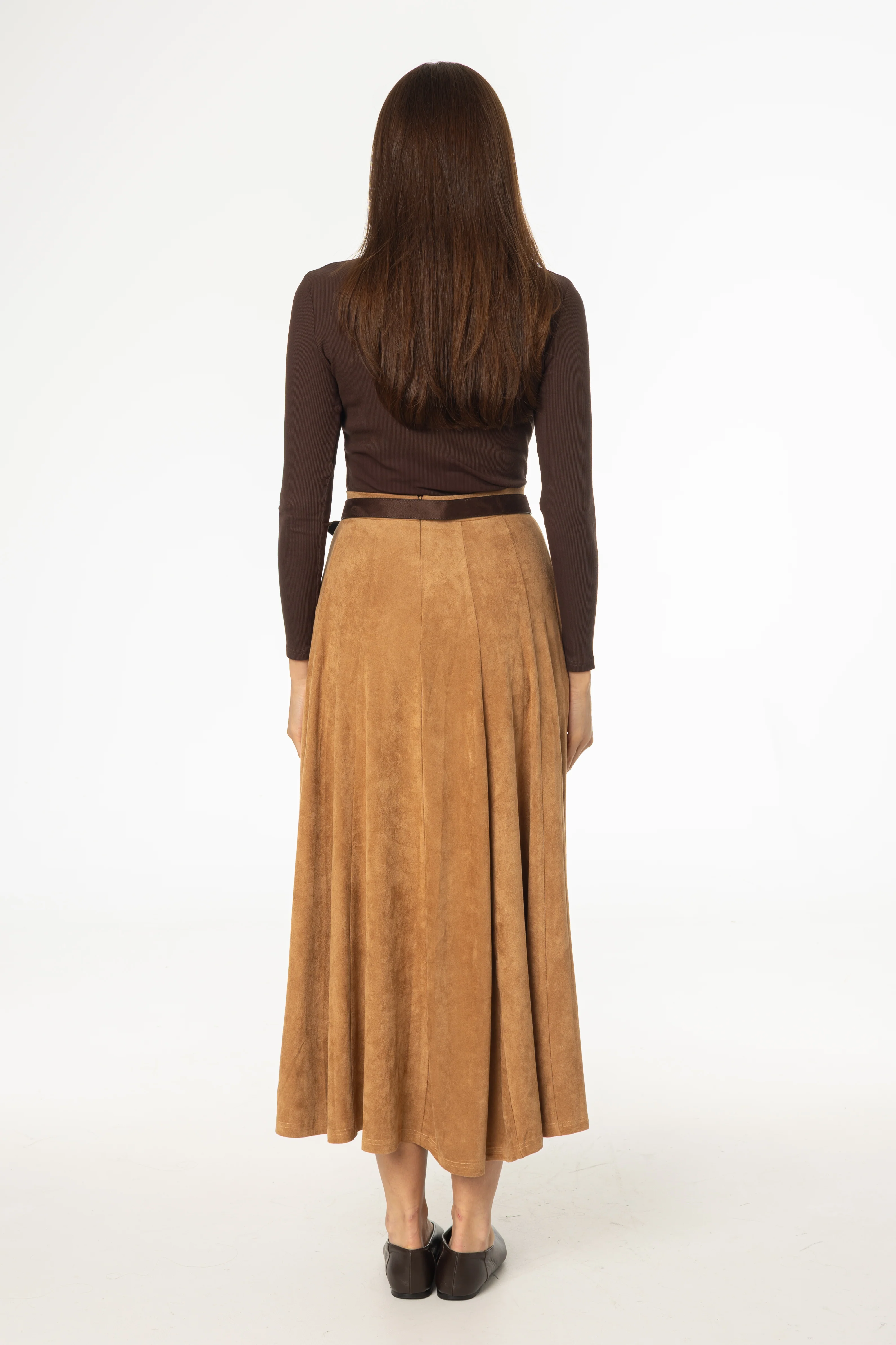Camel Paneled Microsuede Skirt - Image 3