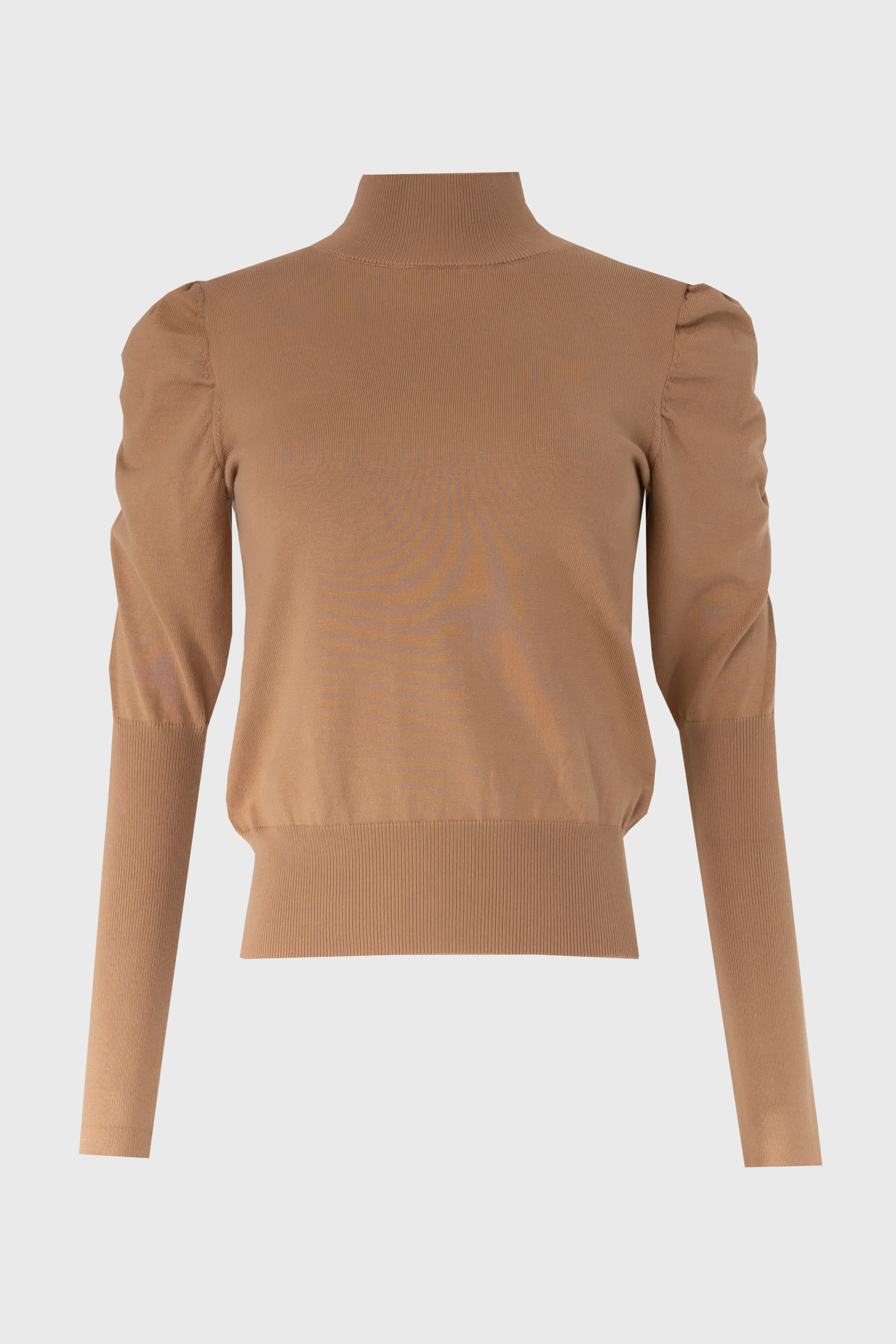 Camel Puff Sleeve Knit Turtleneck Sweater - Image 6