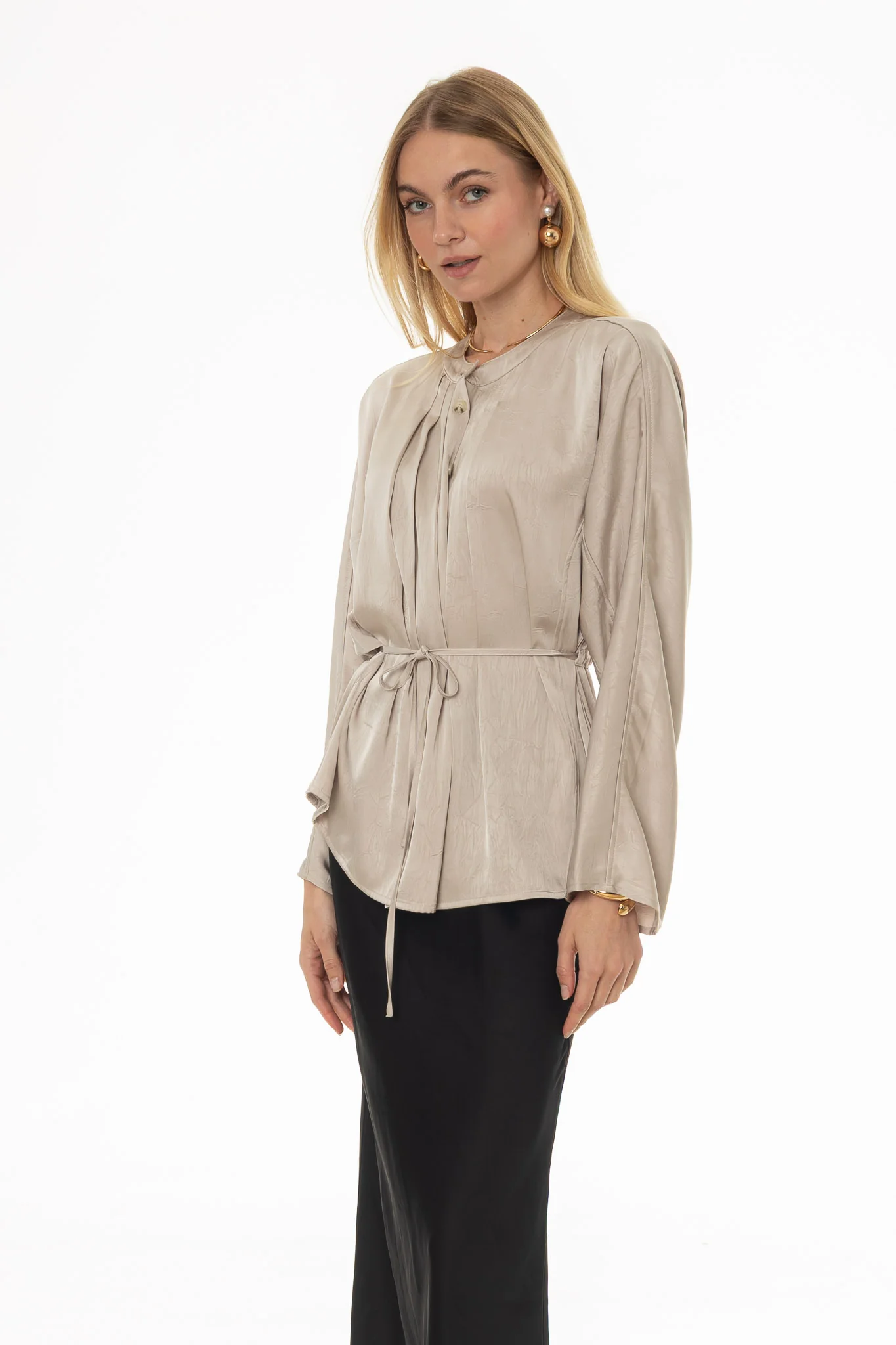 Sand Flare Sleeve Tie Blouse - Image 3