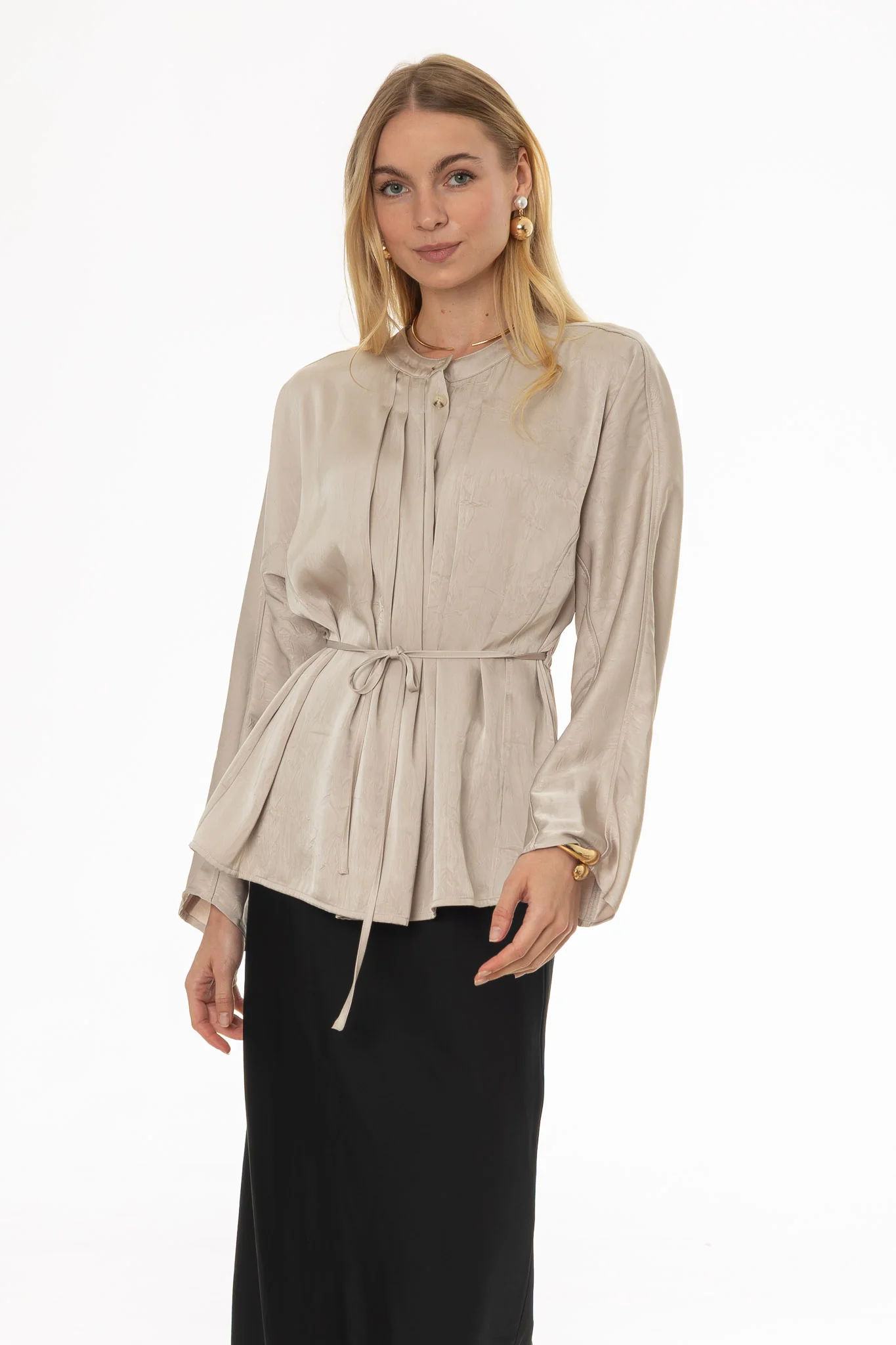 Sand Flare Sleeve Tie Blouse - Image 5