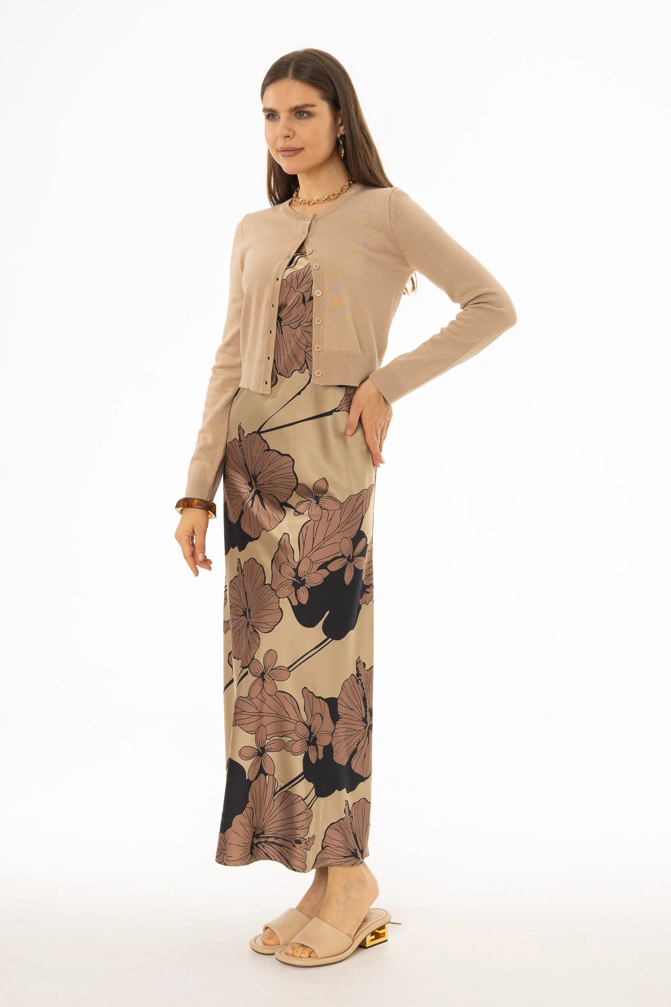 Champagne Floral Slip Dress - Image 2