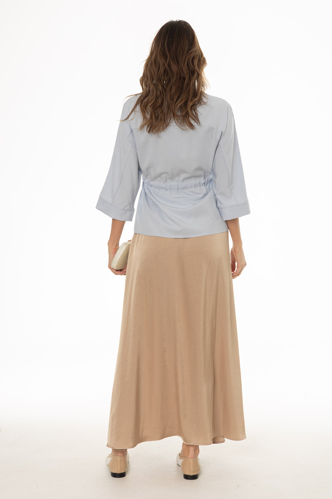 Champagne Silk Feel Flare Maxi Skirt - Image 4