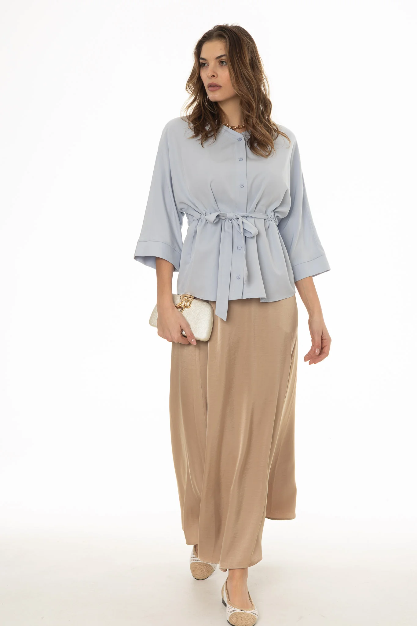 Champagne Silk Feel Flare Maxi Skirt - Image 5
