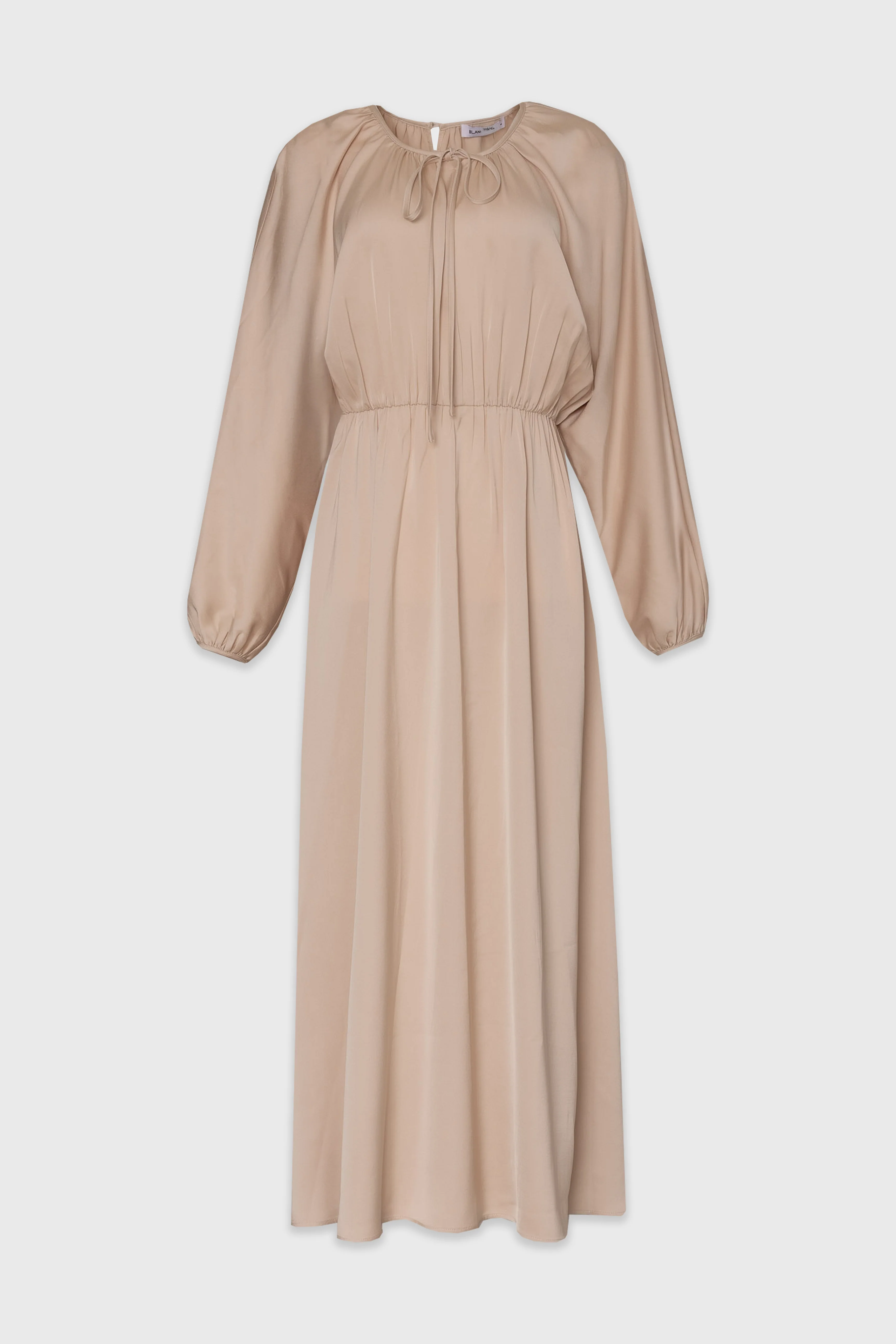 Champagne Tie Neck Flare Maxi Dress - Image 6