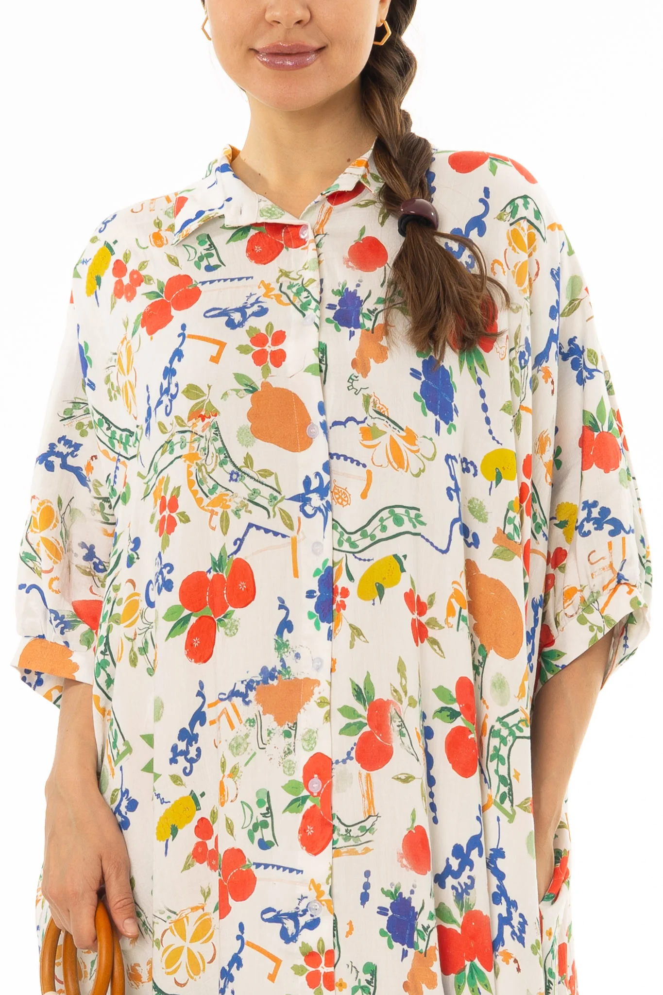 Citrus Print Oversized Shirt Maxi Dress - Image 2