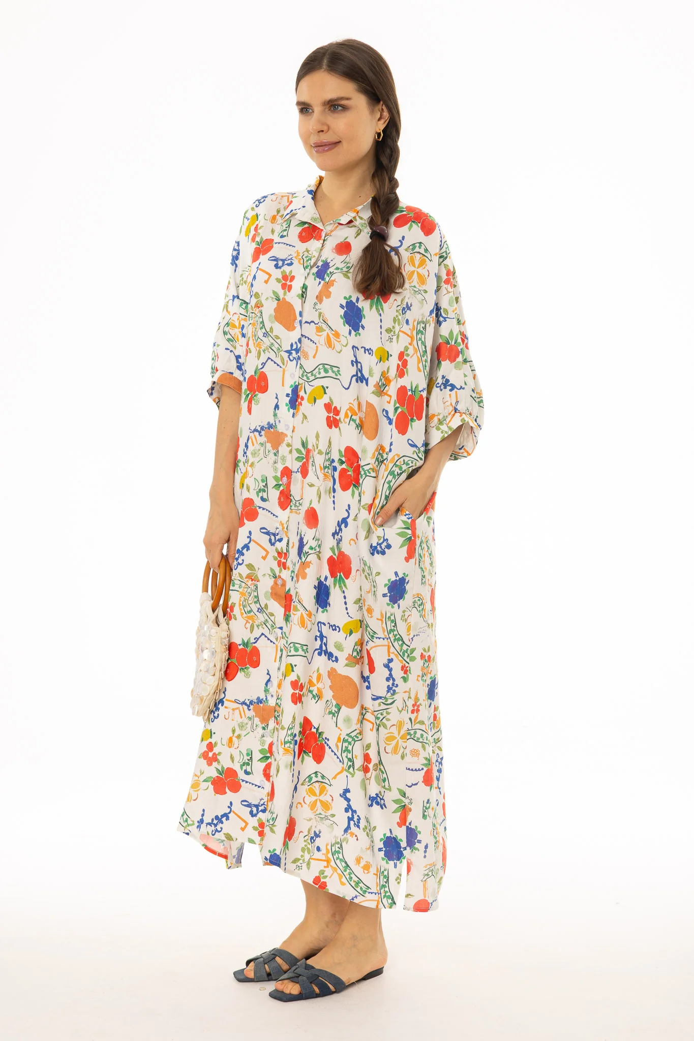 Citrus Print Oversized Shirt Maxi Dress - Image 3