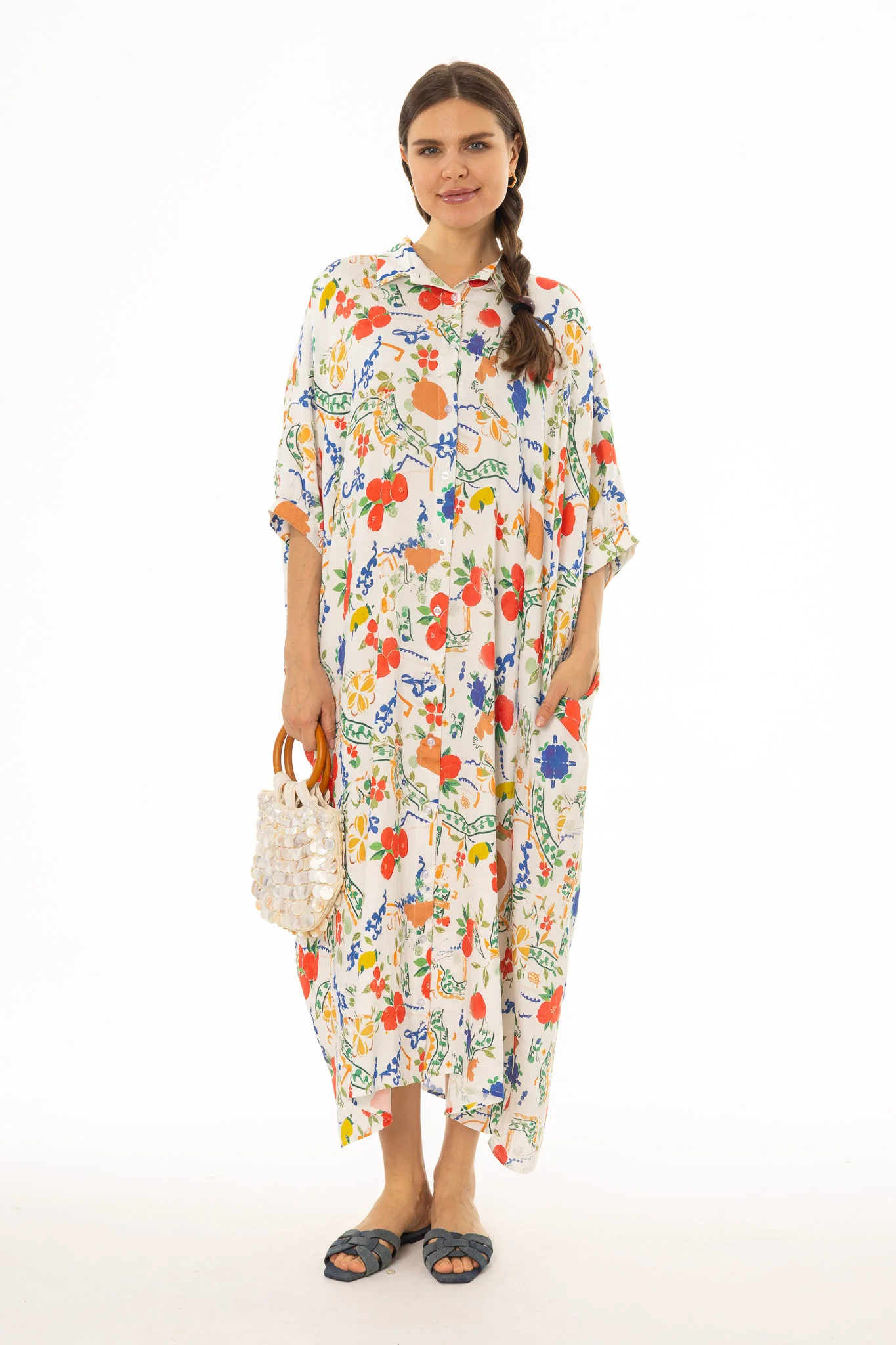 Citrus Print Oversized Shirt Maxi Dress - Image 5