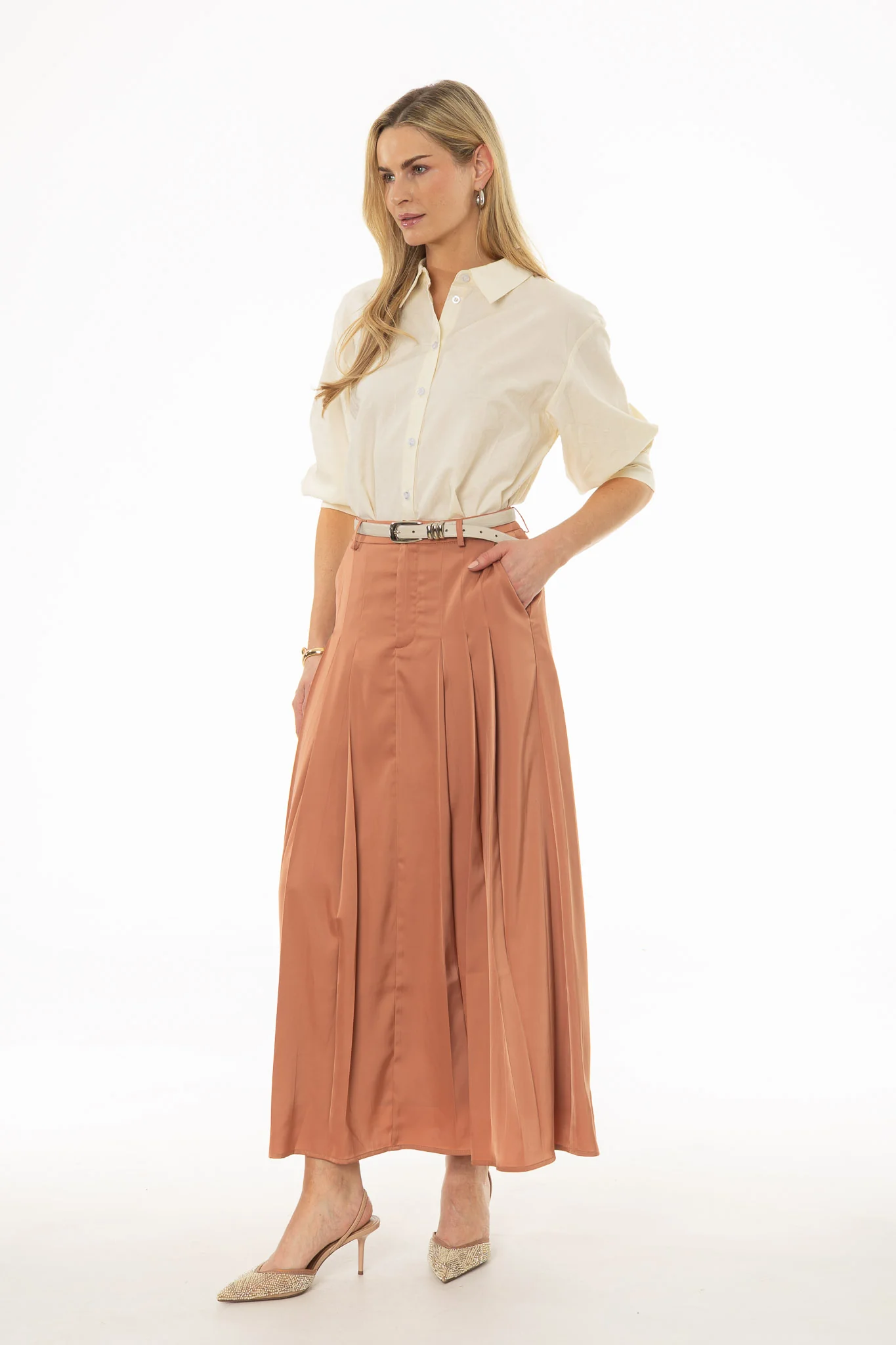 Clay Pleated Satin Maxi Skirt - Image 2