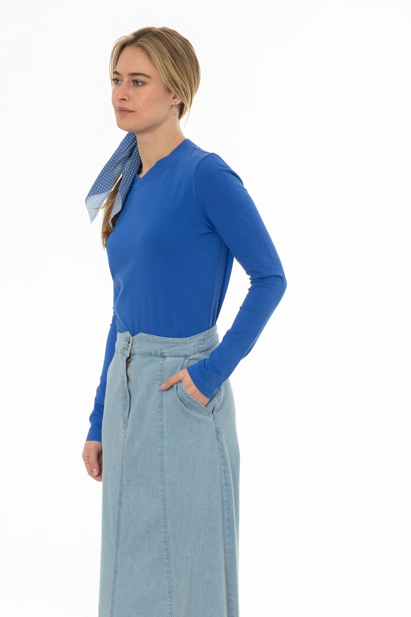 Cobalt Blue Crossover Neck T-Shirt - Image 3