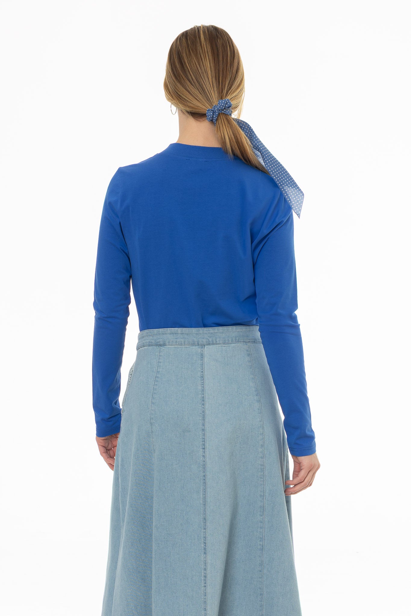 Cobalt Blue Crossover Neck T-Shirt - Image 4