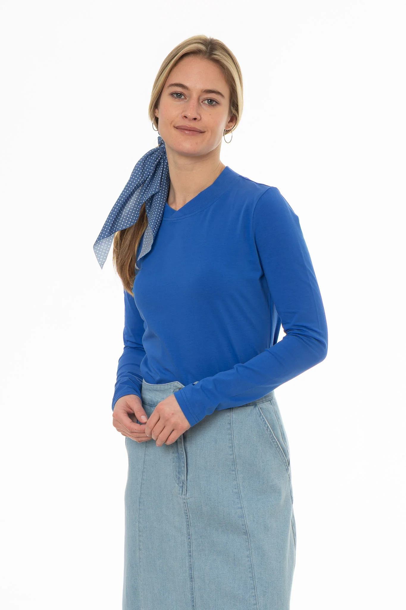 Cobalt Blue Crossover Neck T-Shirt - Image 5