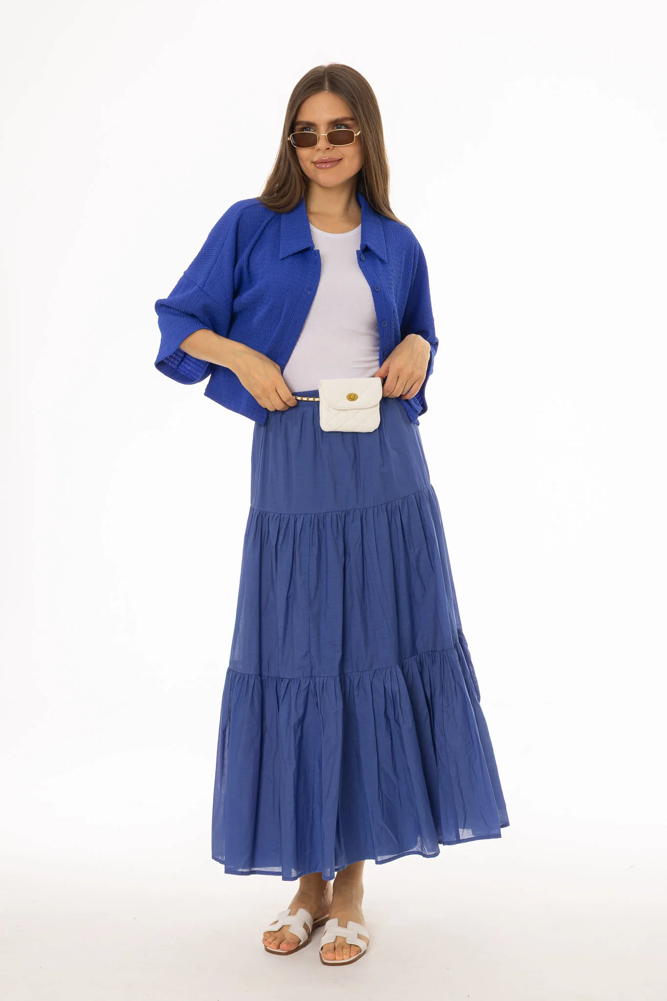 Cobalt Blue Layered Chiffon Skirt - Image 3