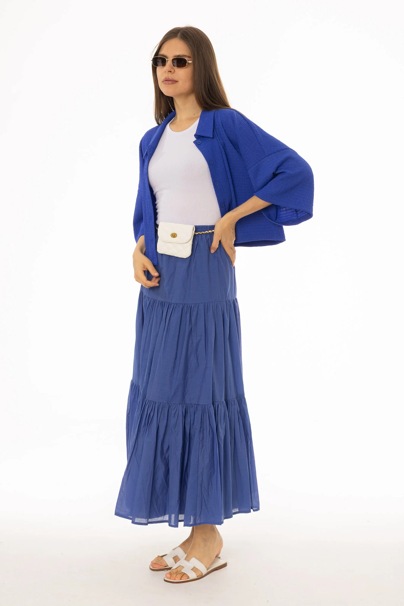 Cobalt Blue Layered Chiffon Skirt - Image 4