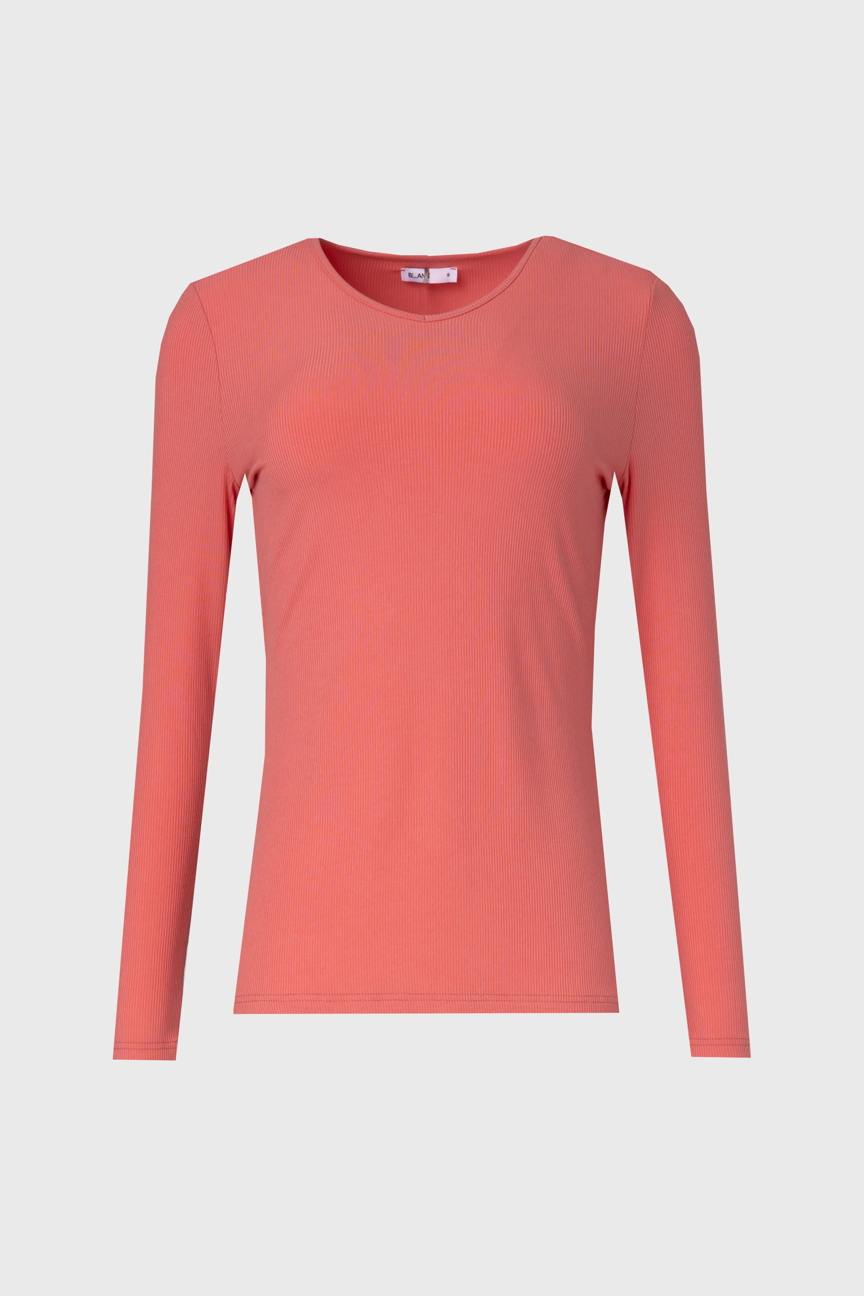 Coral Ribbed V Neck Long Sleeve T-Shirt - Image 5