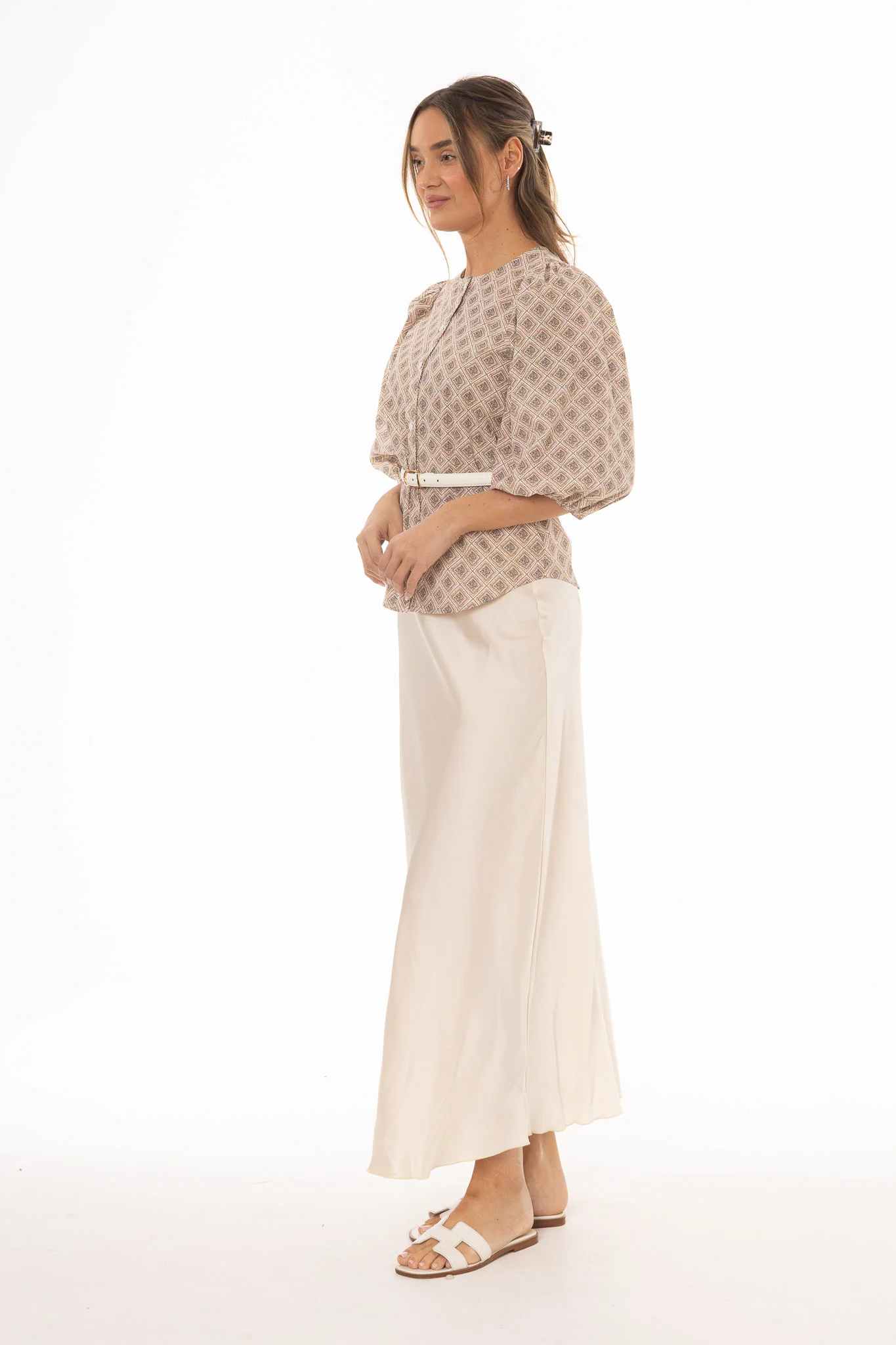 Cream A-Line Maxi Satin Effect Skirt - Image 2