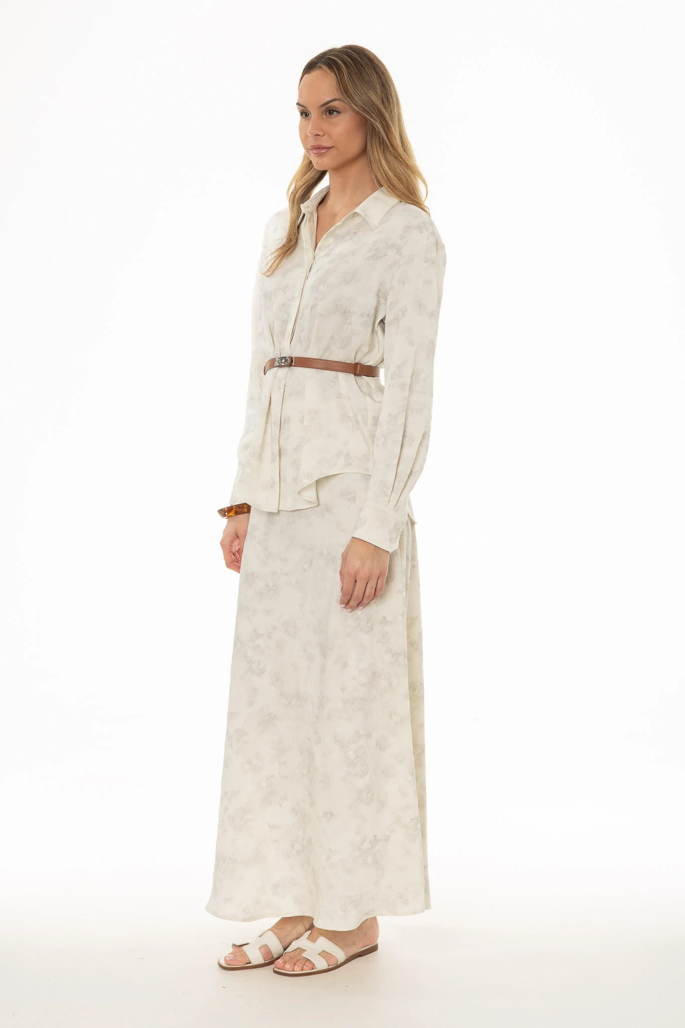 Cream Brushed Satin Maxi Skirt - Image 3