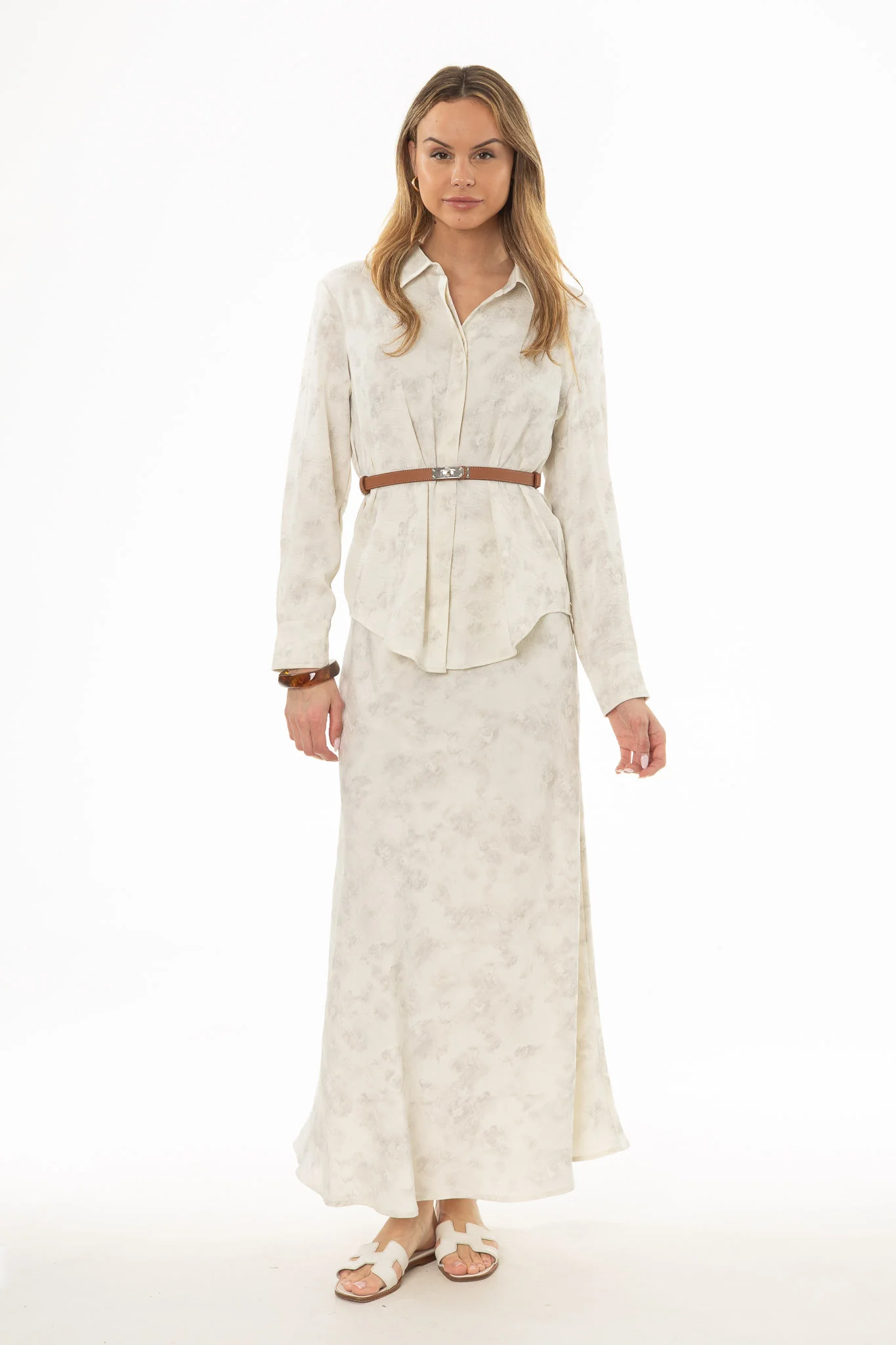 Cream Brushed Satin Maxi Skirt - Image 5