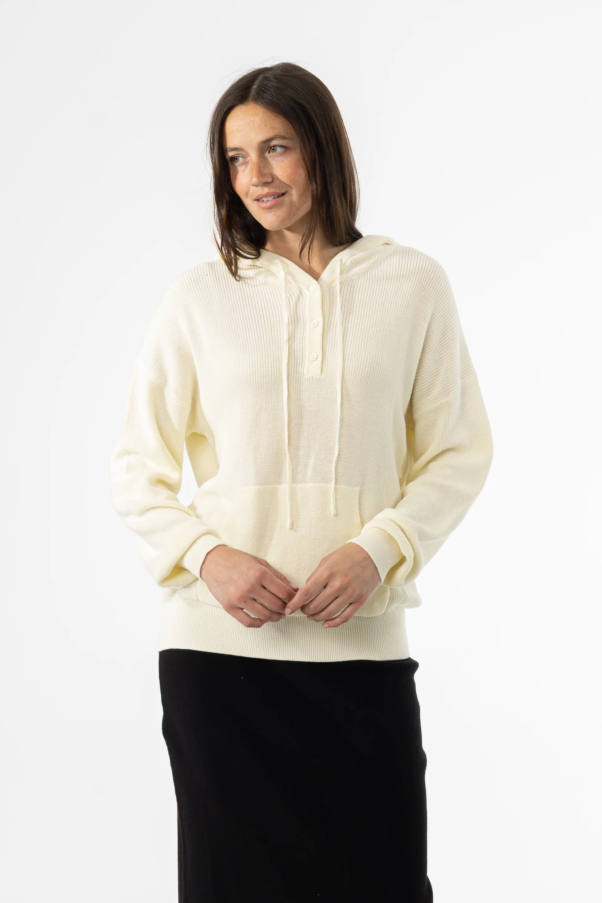Cream Knit Hoodie Sweater - Image 4