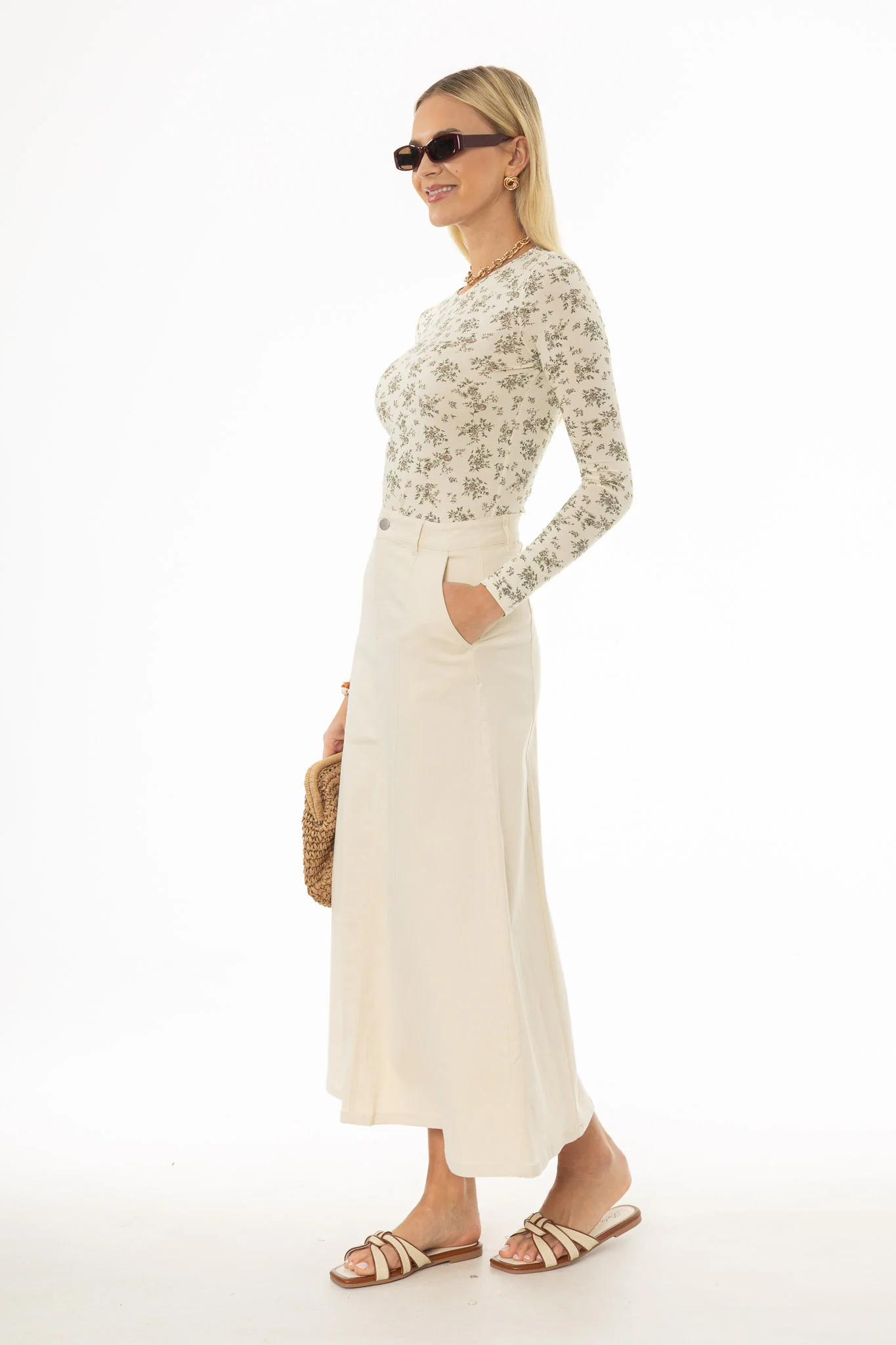 Cream Panel Flare Maxi Skirt - Image 3