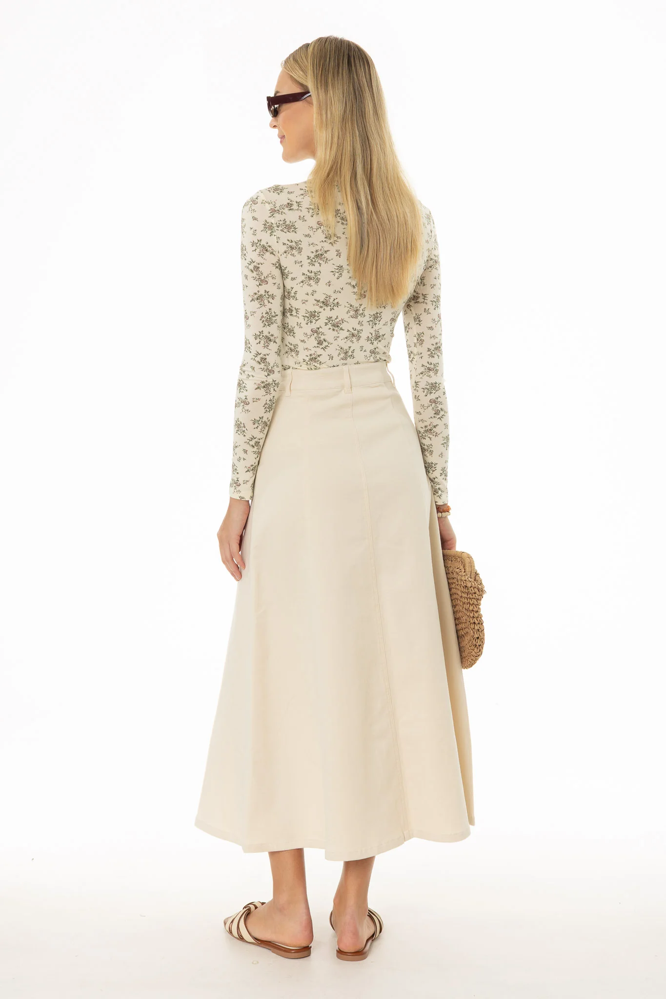 Cream Panel Flare Maxi Skirt - Image 4