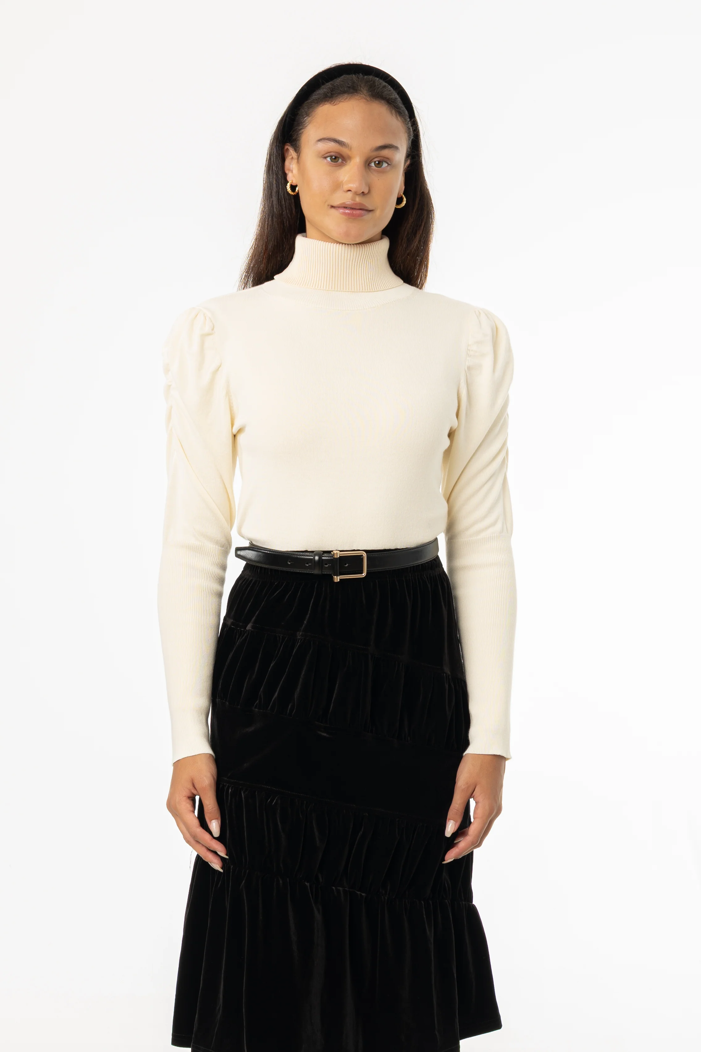 Cream Puff Sleeve Knit Turtleneck Sweater - Image 4