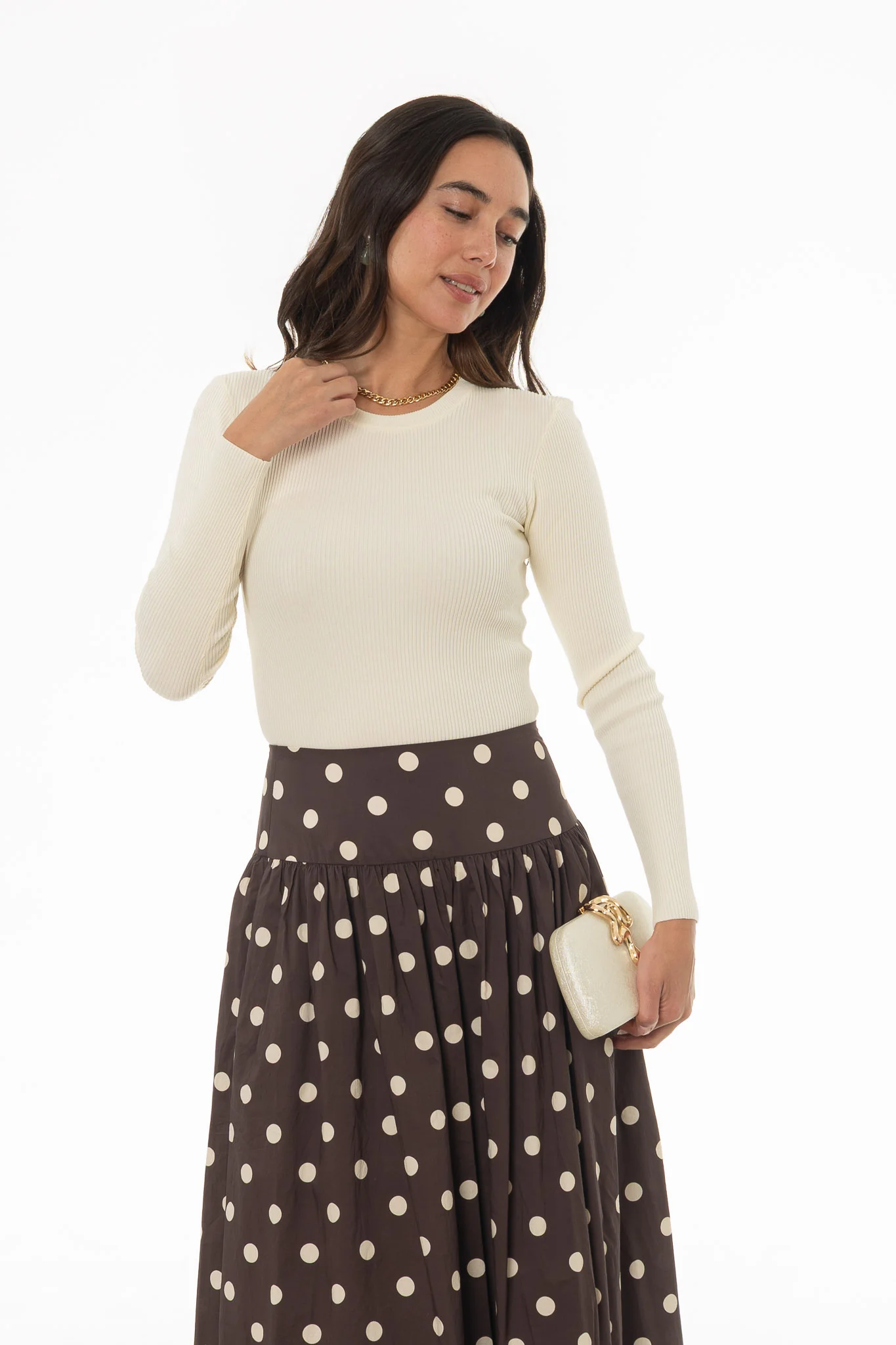 Cream Ribbed Knit Top