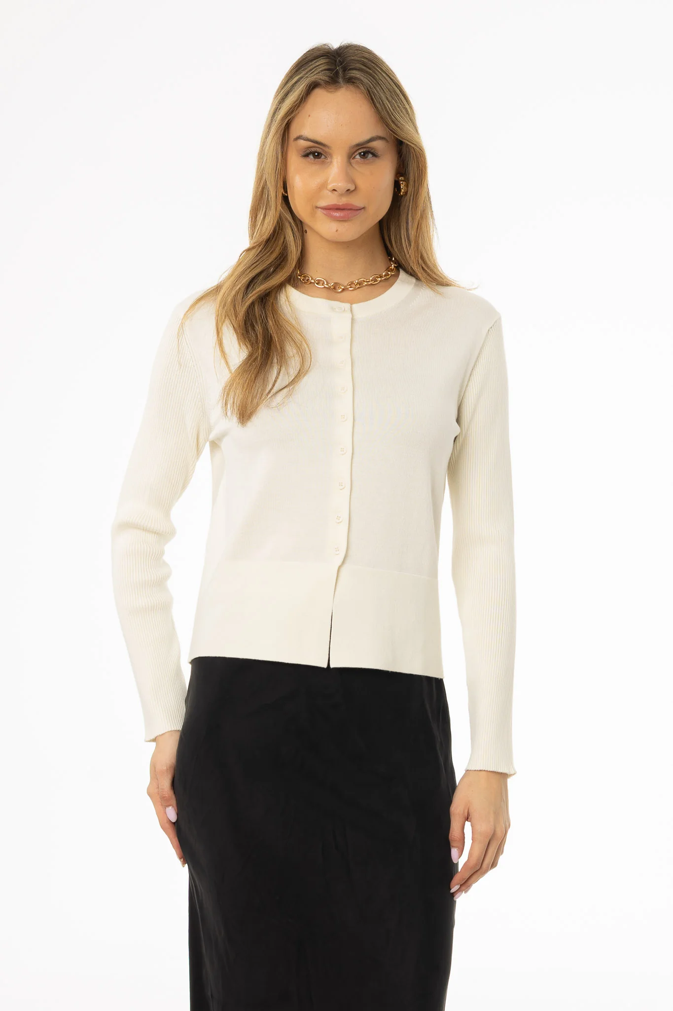 Cream Ribbed Sleeve Cardigan - Image 5