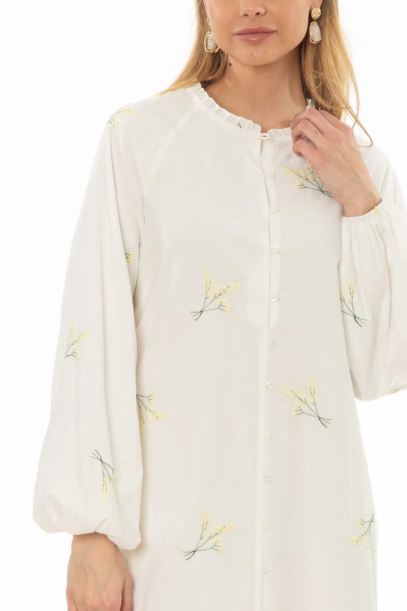 Cream Sprig Embroidered Maxi Dress - Image 2