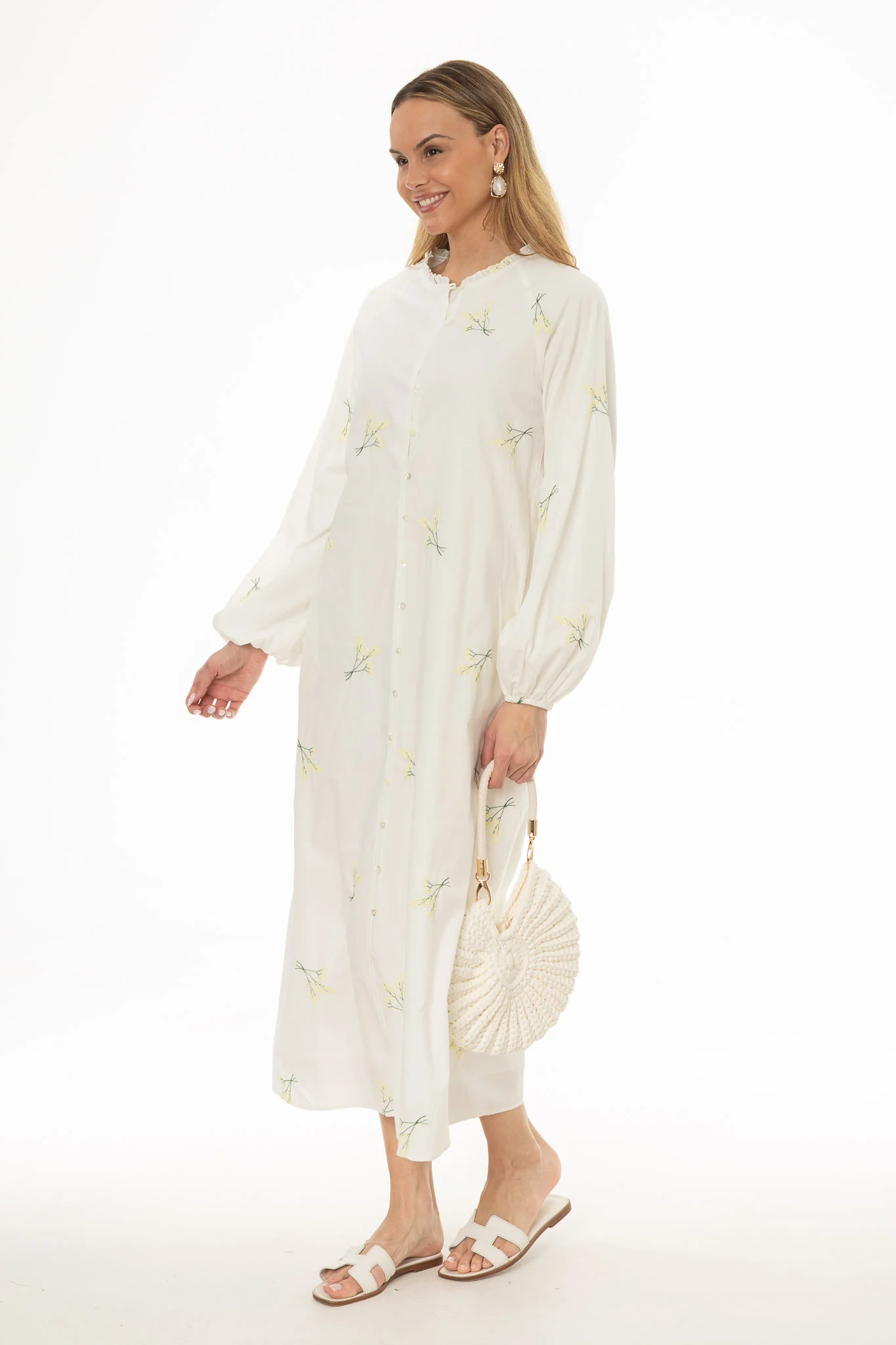Cream Sprig Embroidered Maxi Dress - Image 3