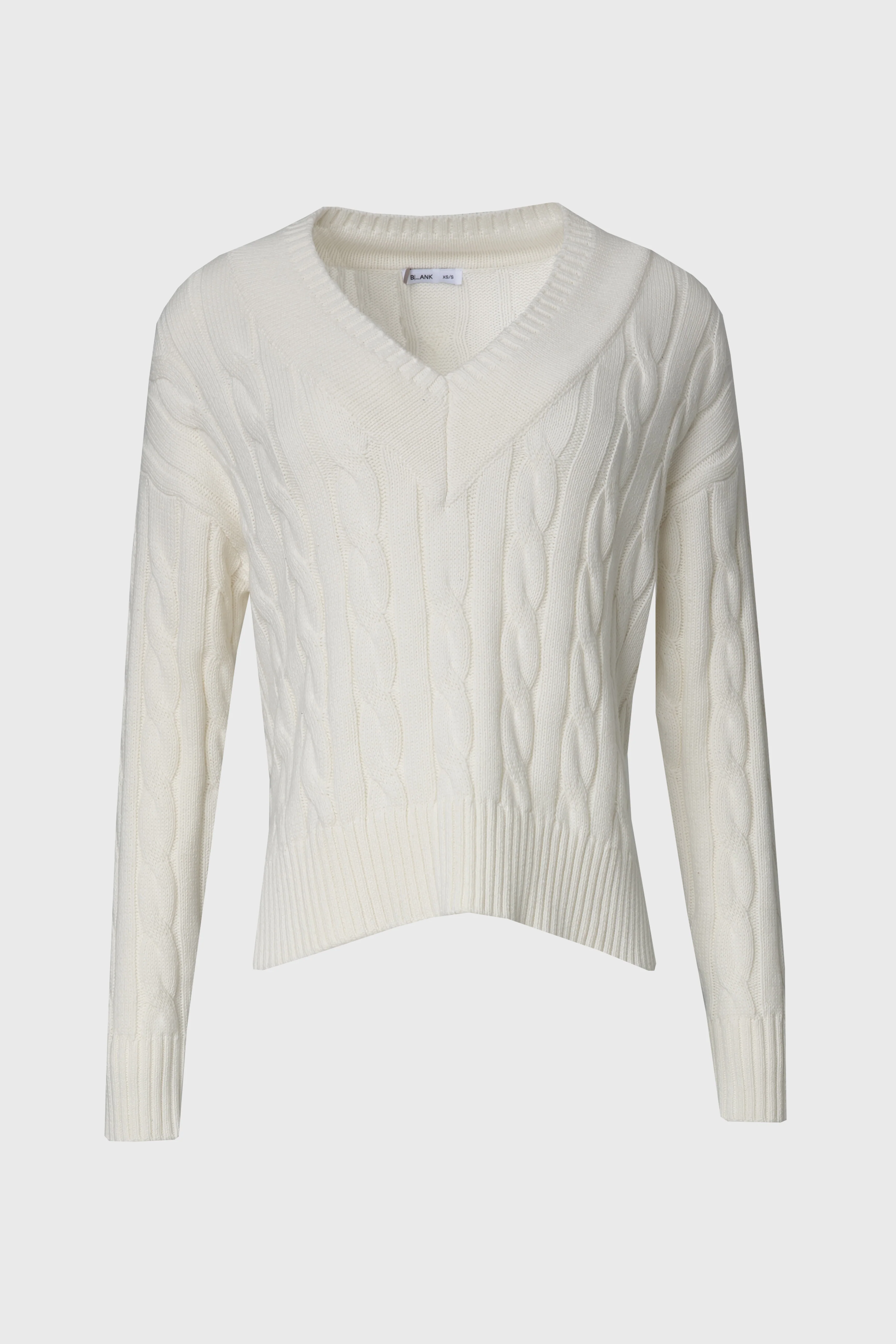 Cream V-Neck Cable Knit Sweater - Image 6