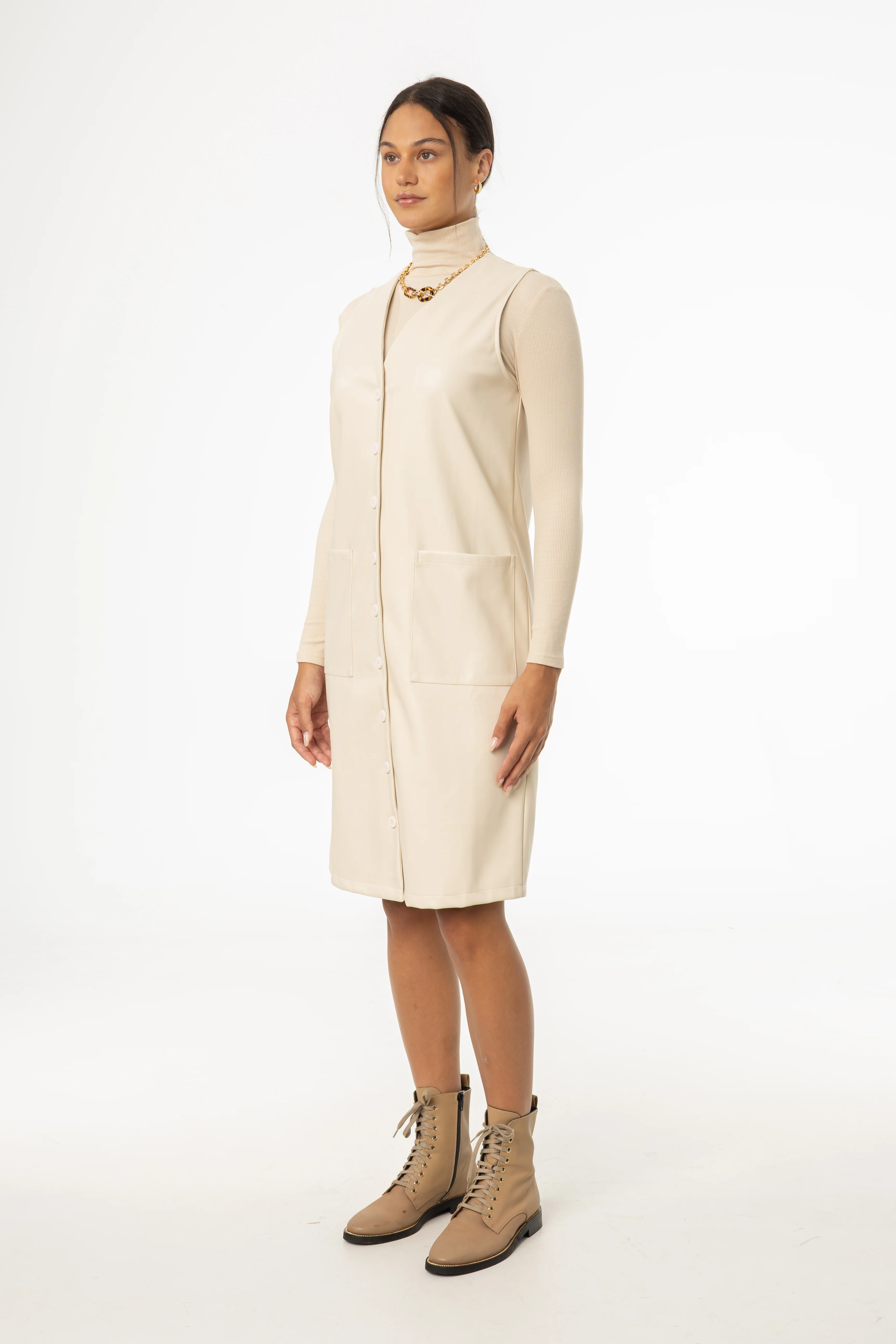 Cream Vegan Leather Vest Dress - Image 2