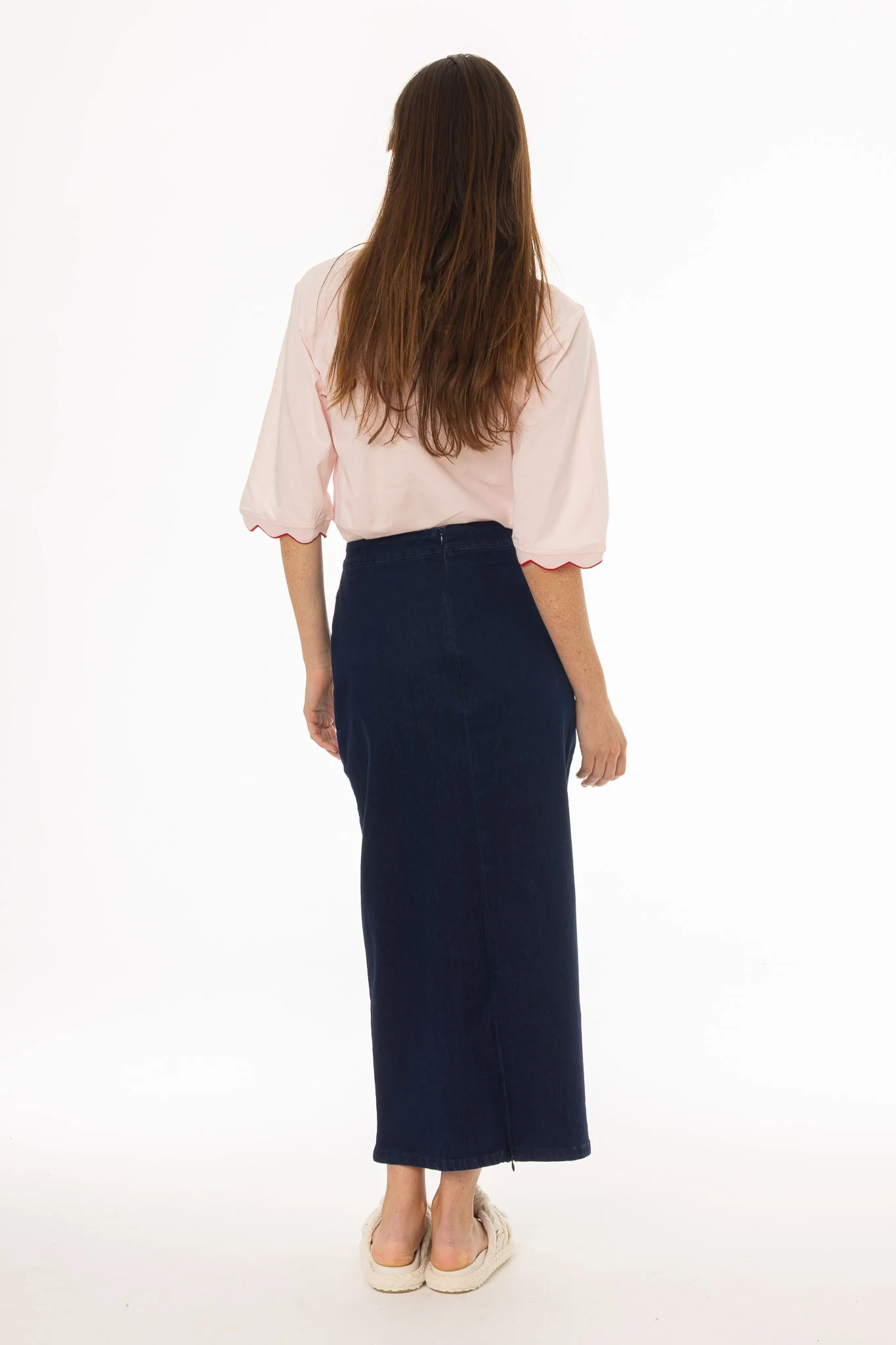 Dark Blue Pocket Stretch Denim Maxi Skirt - Image 4