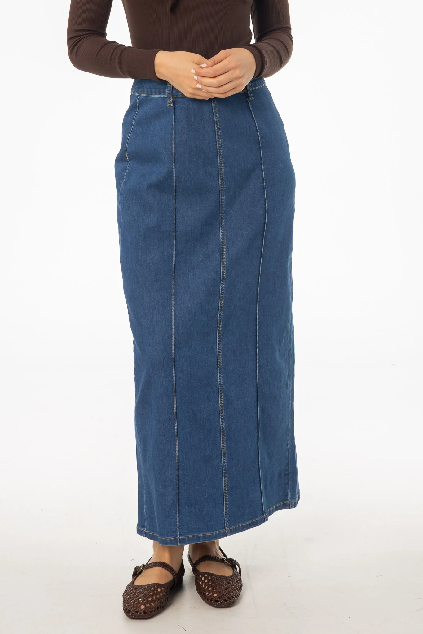 Dark Blue Straight Denim Maxi Skirt - Image 2