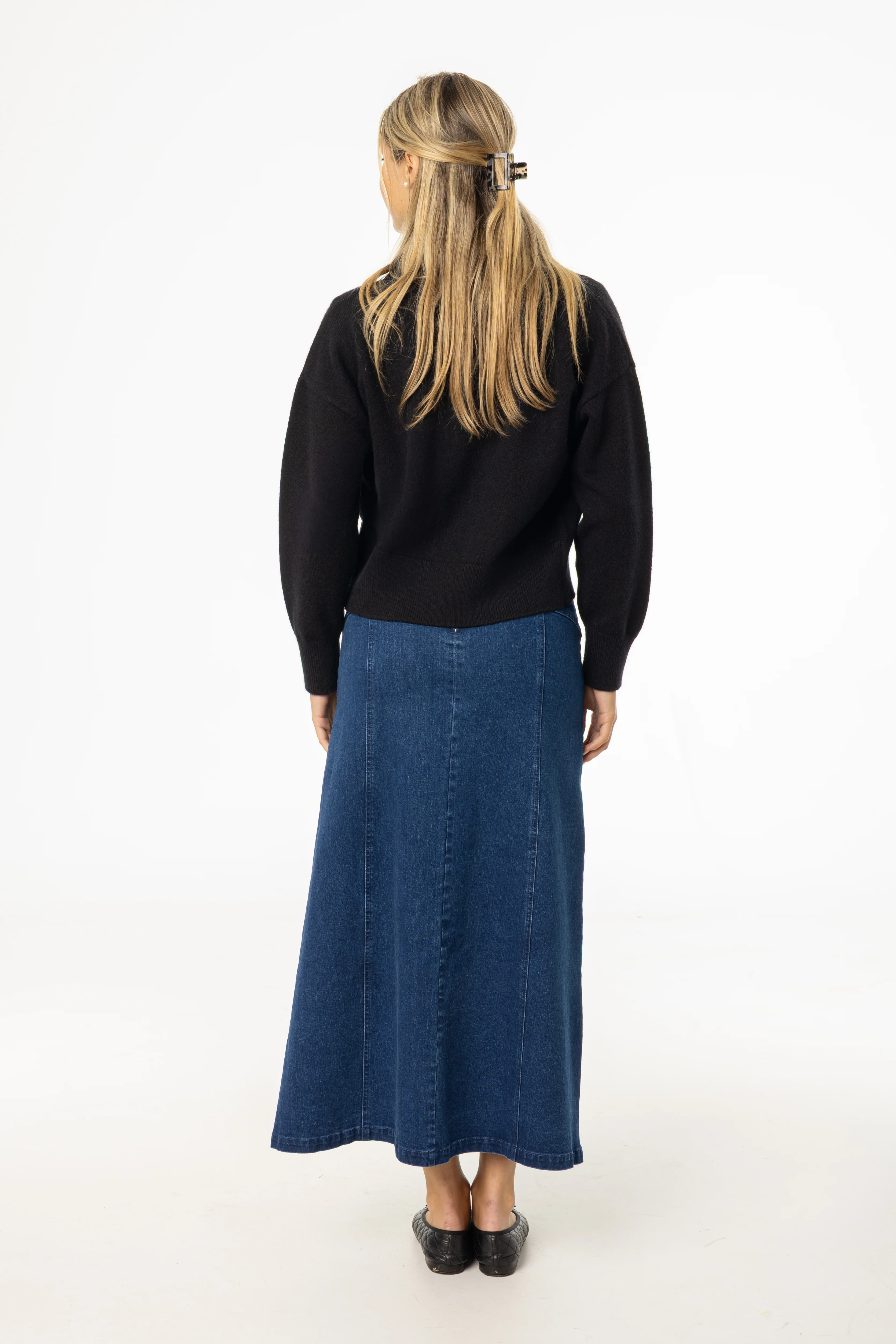 Dark Blue Yoke Seam Denim Skirt - Image 3