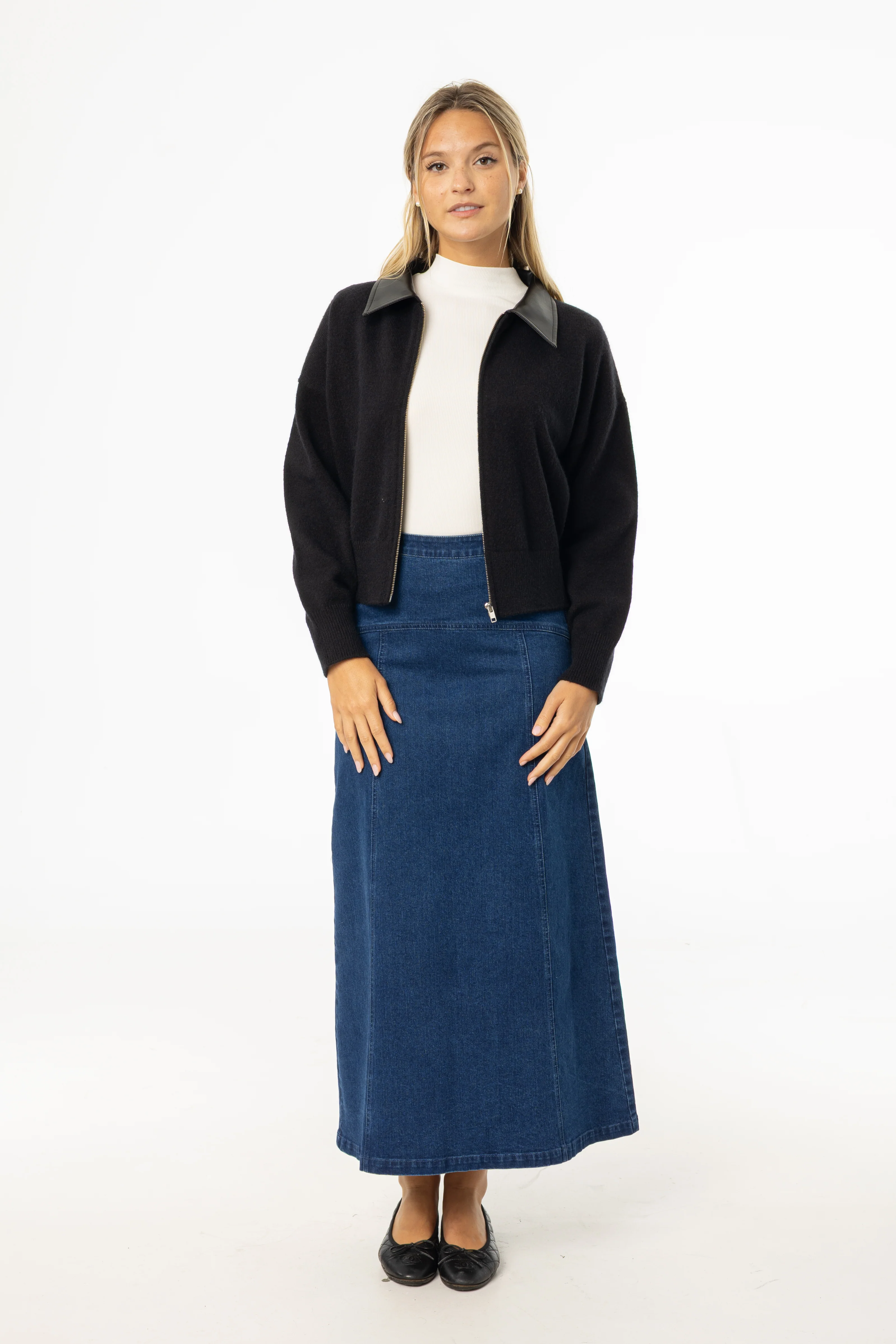 Dark Blue Yoke Seam Denim Skirt - Image 4