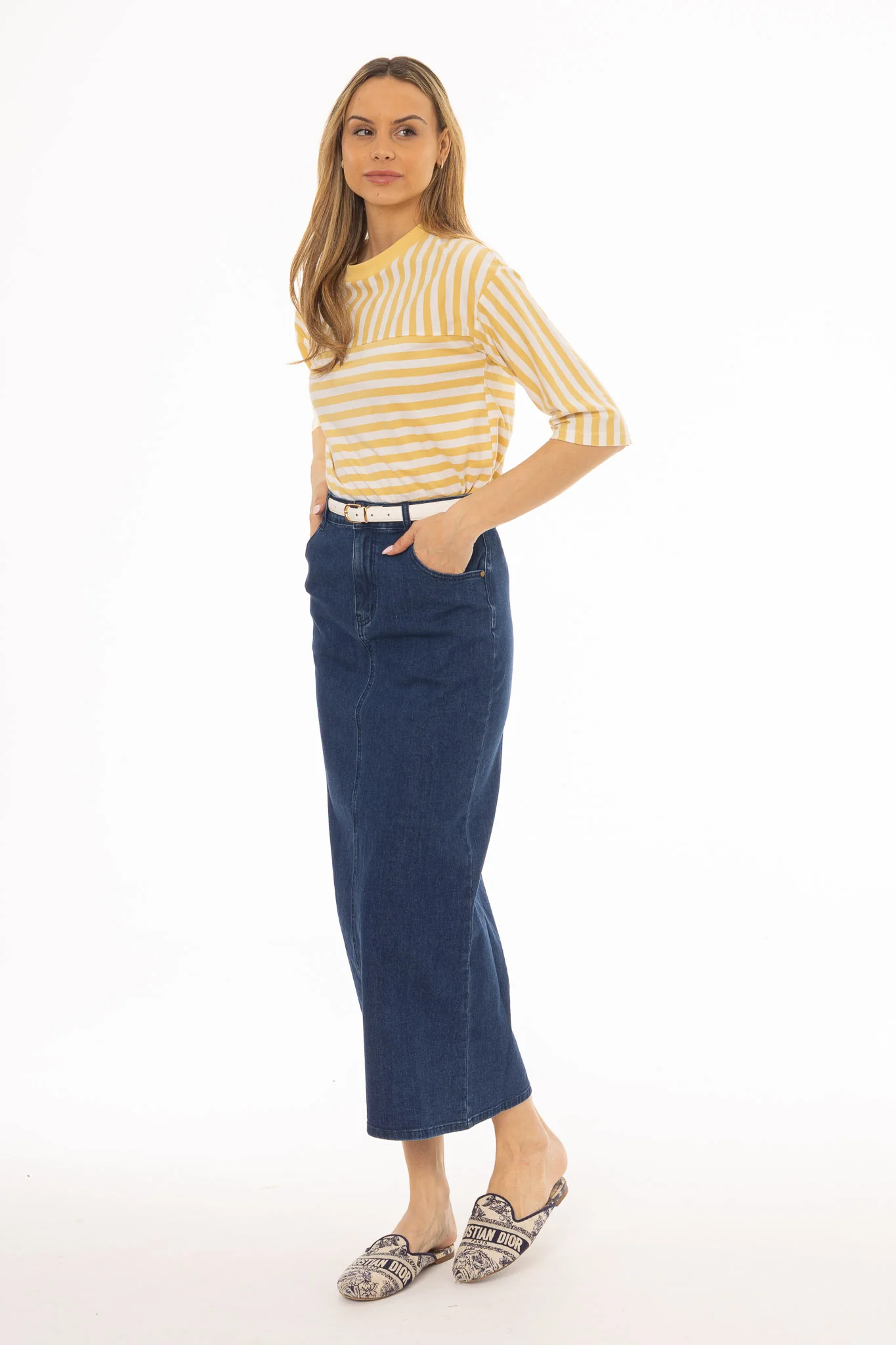 Dark Blue Zipper Denim Maxi Skirt - Image 3
