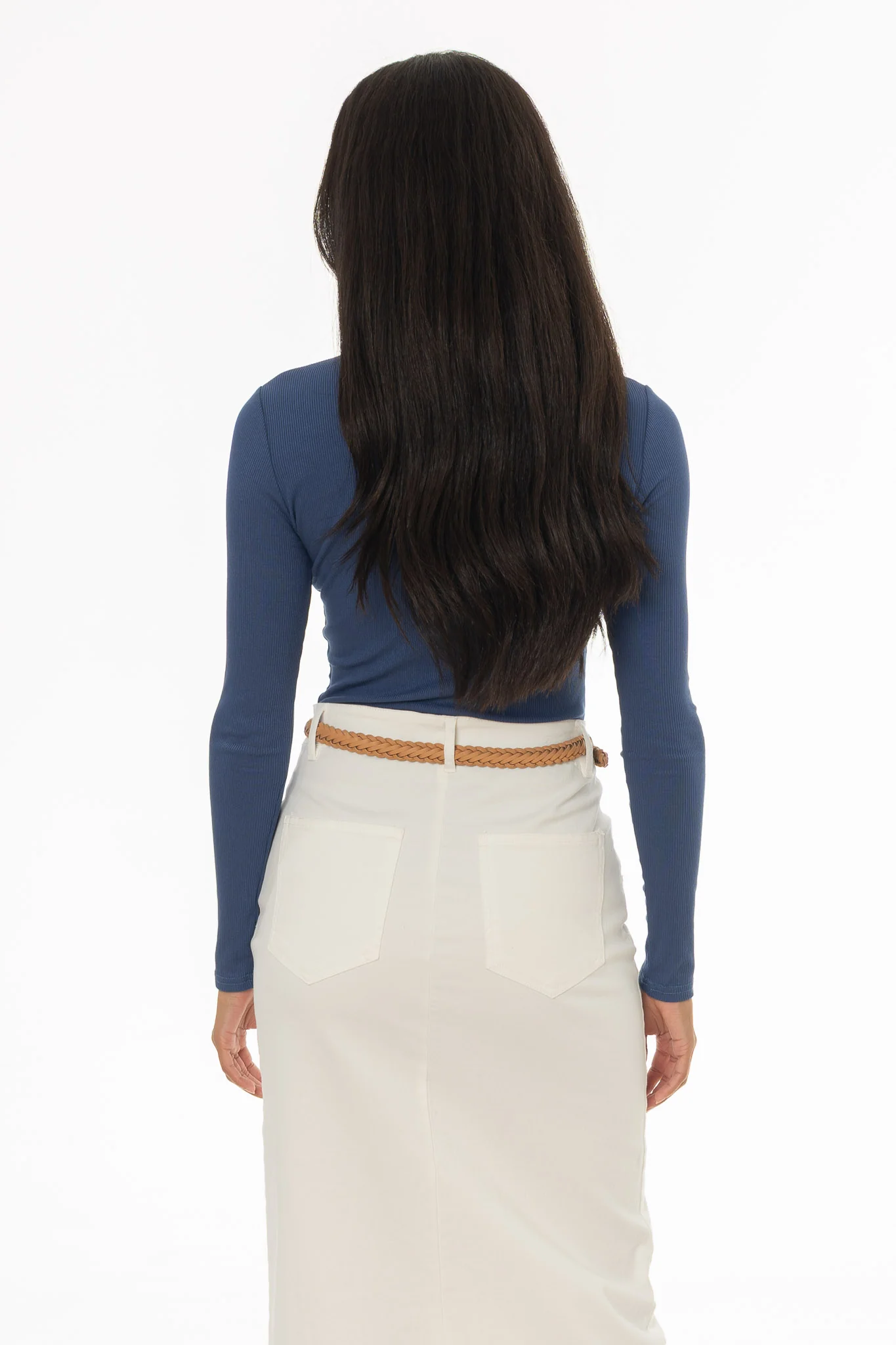 Denim Blue Ribbed Faux Wrap T-Shirt - Image 4