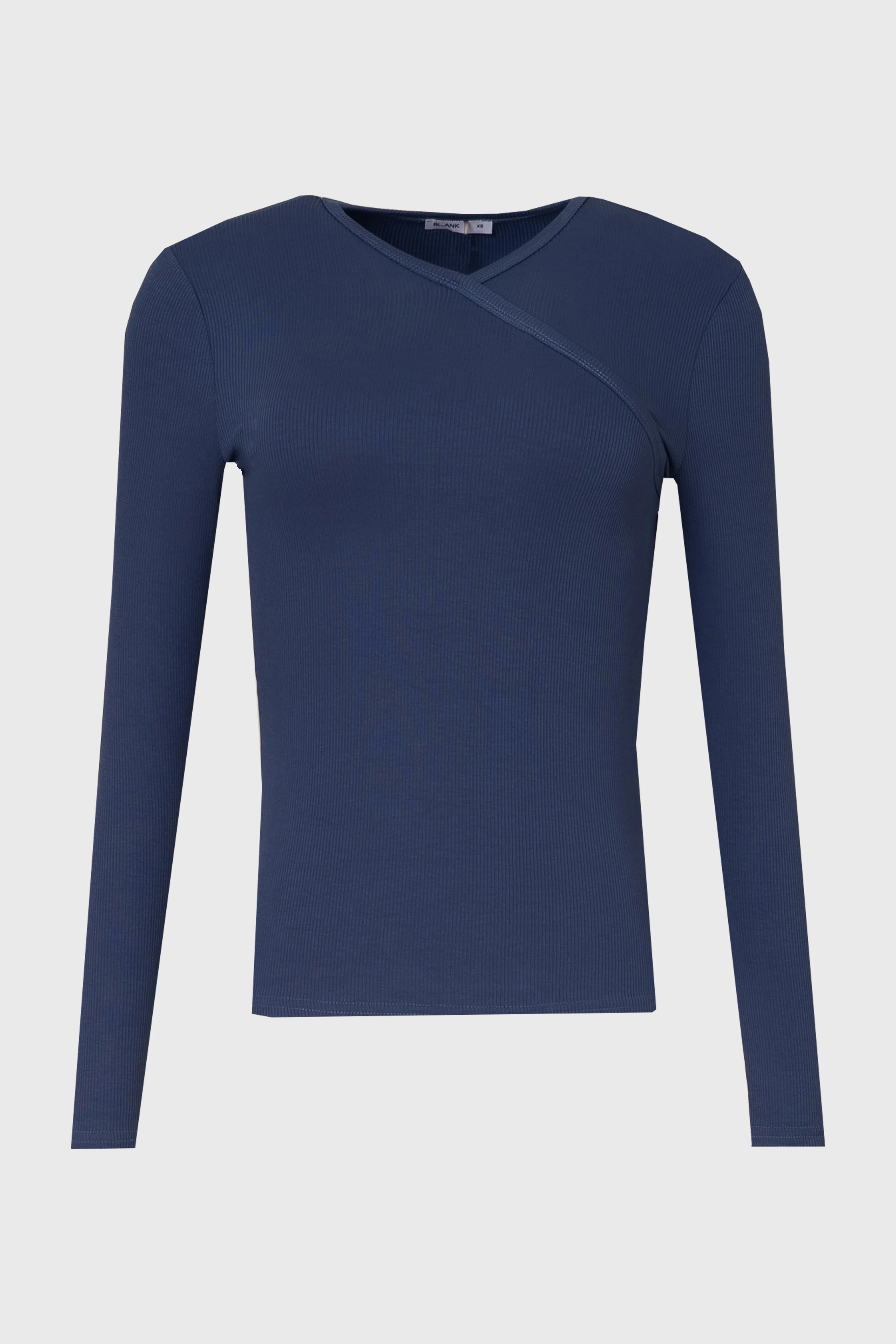 Denim Blue Ribbed Faux Wrap T-Shirt - Image 6