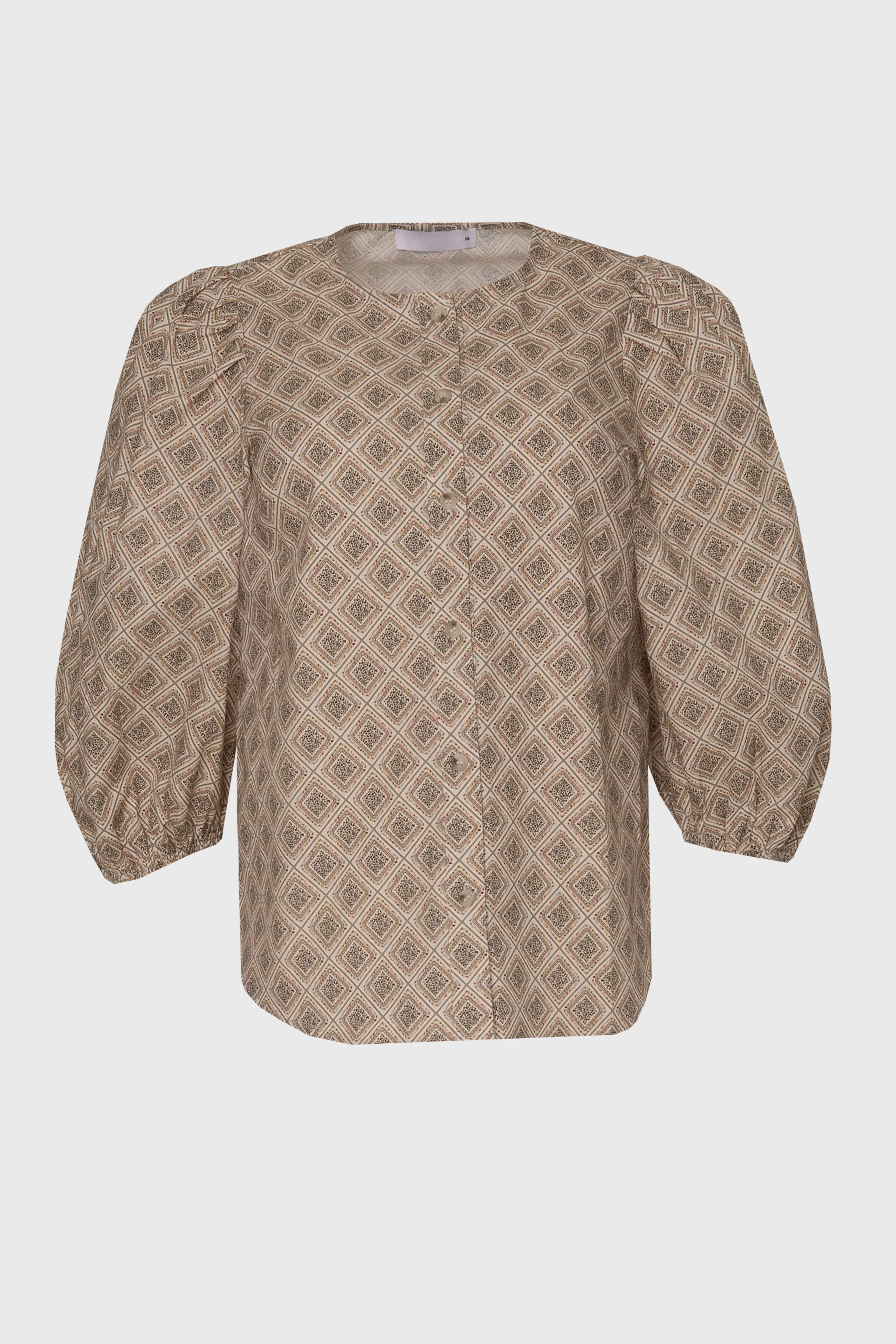 Diamond Print Puff Sleeve Button Down Blouse - Image 6