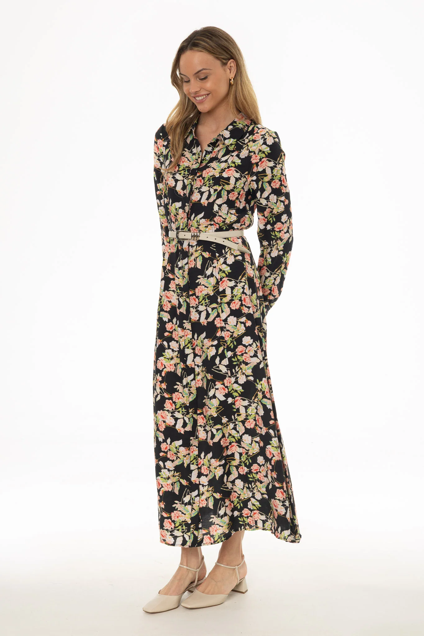 Floral Covered Placket Maxi Shirt Dress - Image 3