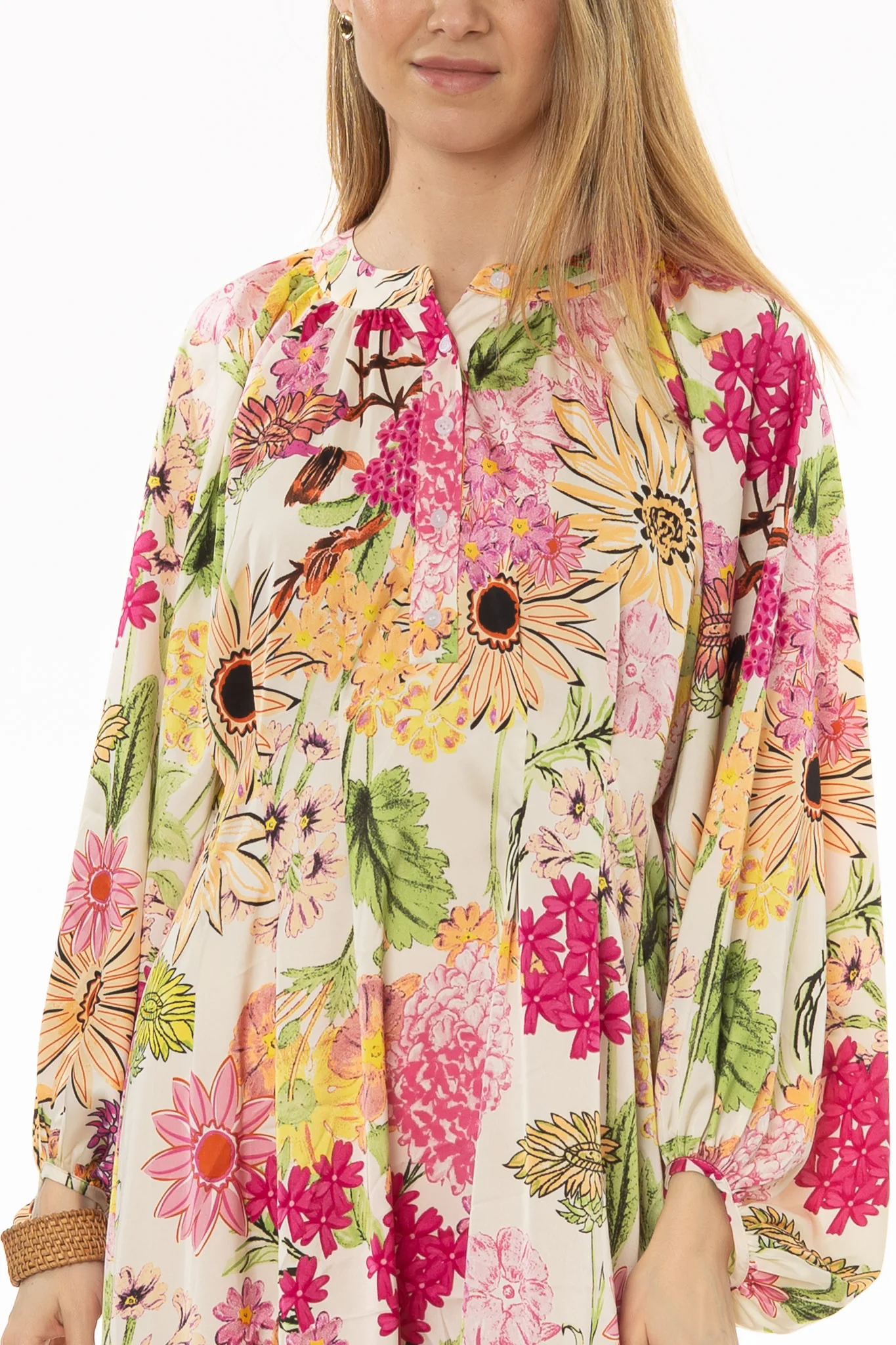 Floral Print Pintuck Balloon Sleeve Maxi Dress - Image 5
